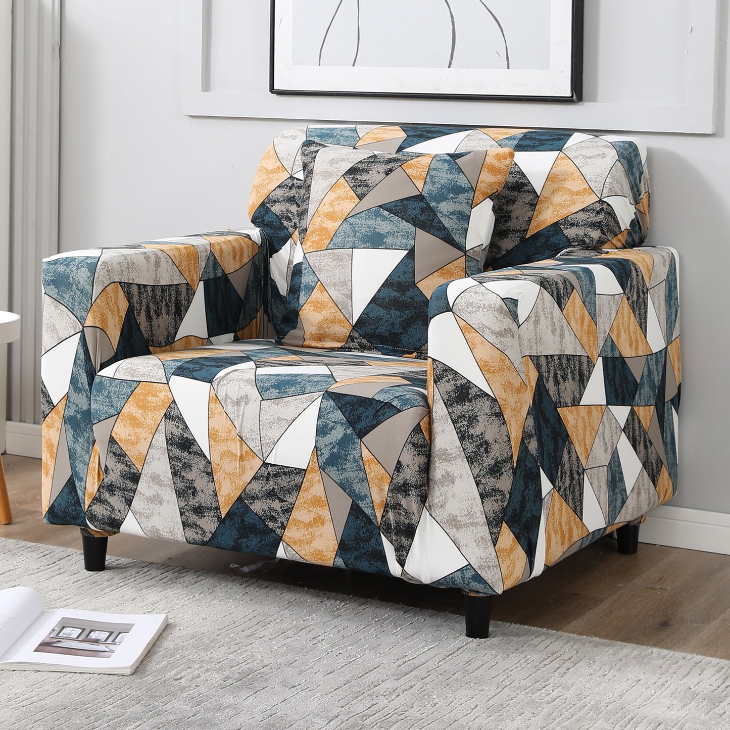 Multicolor Geometric Print non slip elastic 1 seater sofa cover