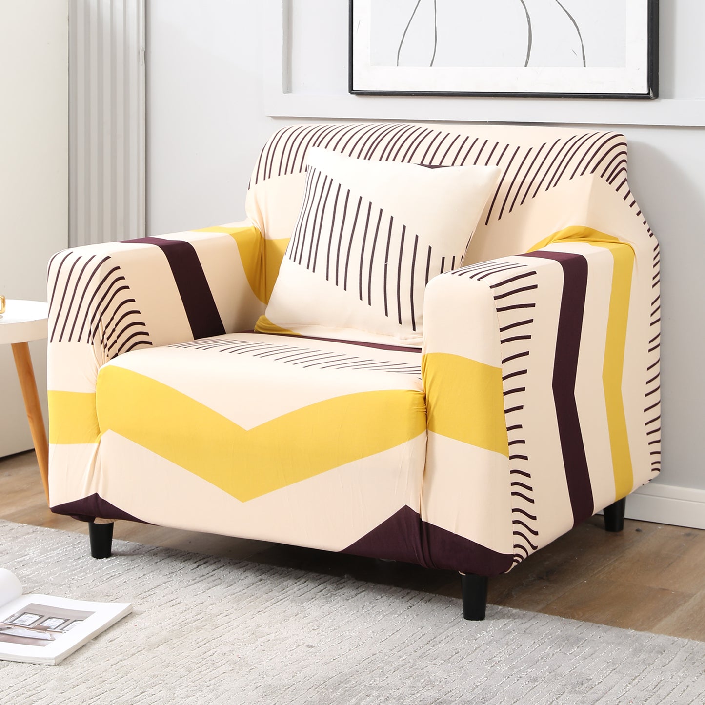 Beige Brown Chevron Print modern & stylish elastic single sofa cover