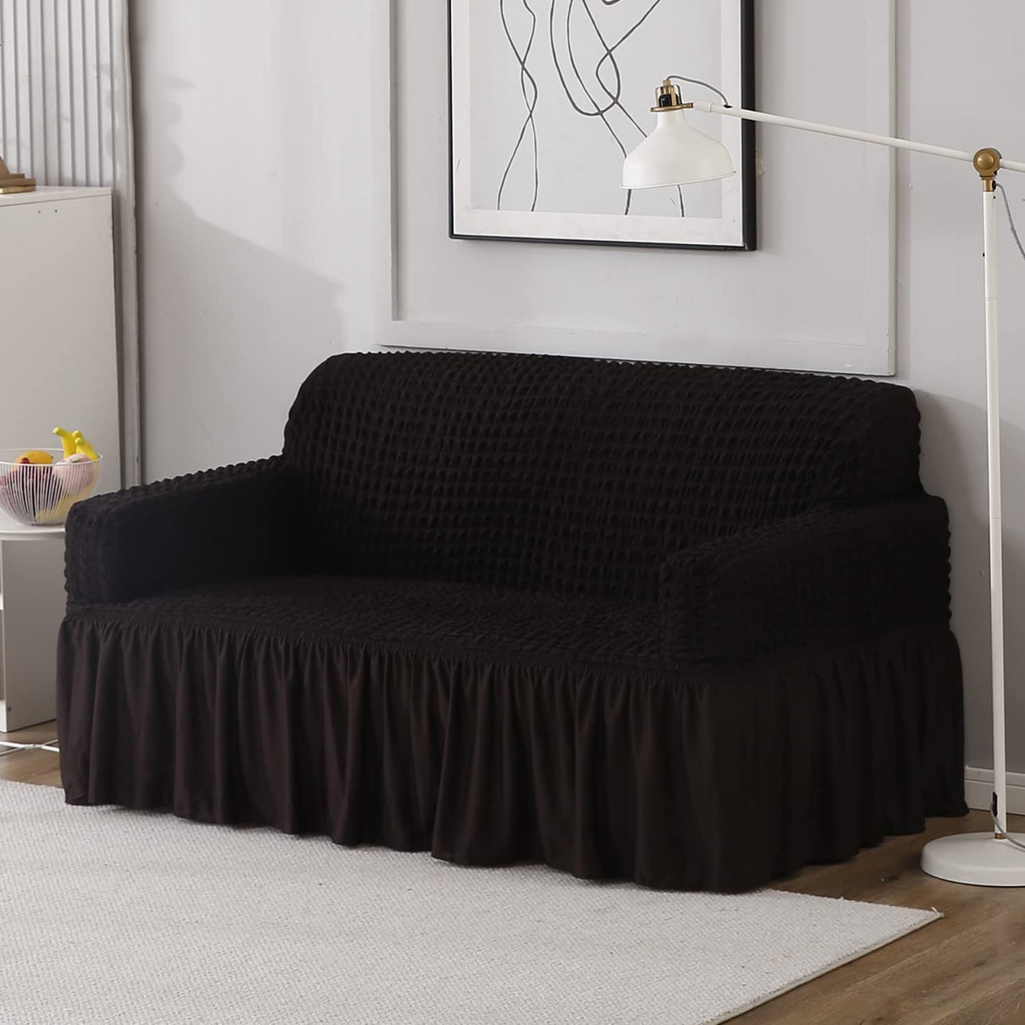 Dark Chocolate Elastic Turkish Bubble Frill two seater sofa cover