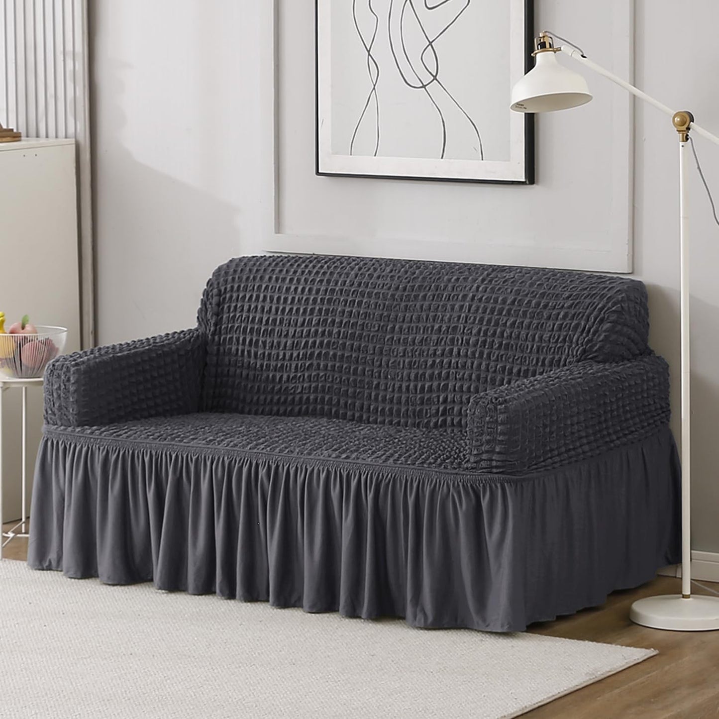 Anchor Grey Stretchable Turkish Bubble Frill 2 seater sofa cover