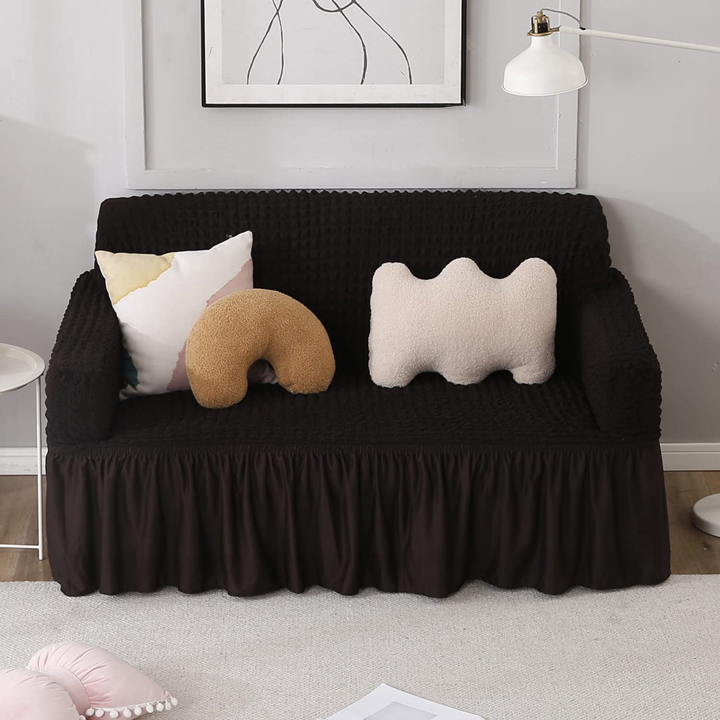 Dark Chocolate Elastic Turkish Bubble Frill 2 seater sofa cover
