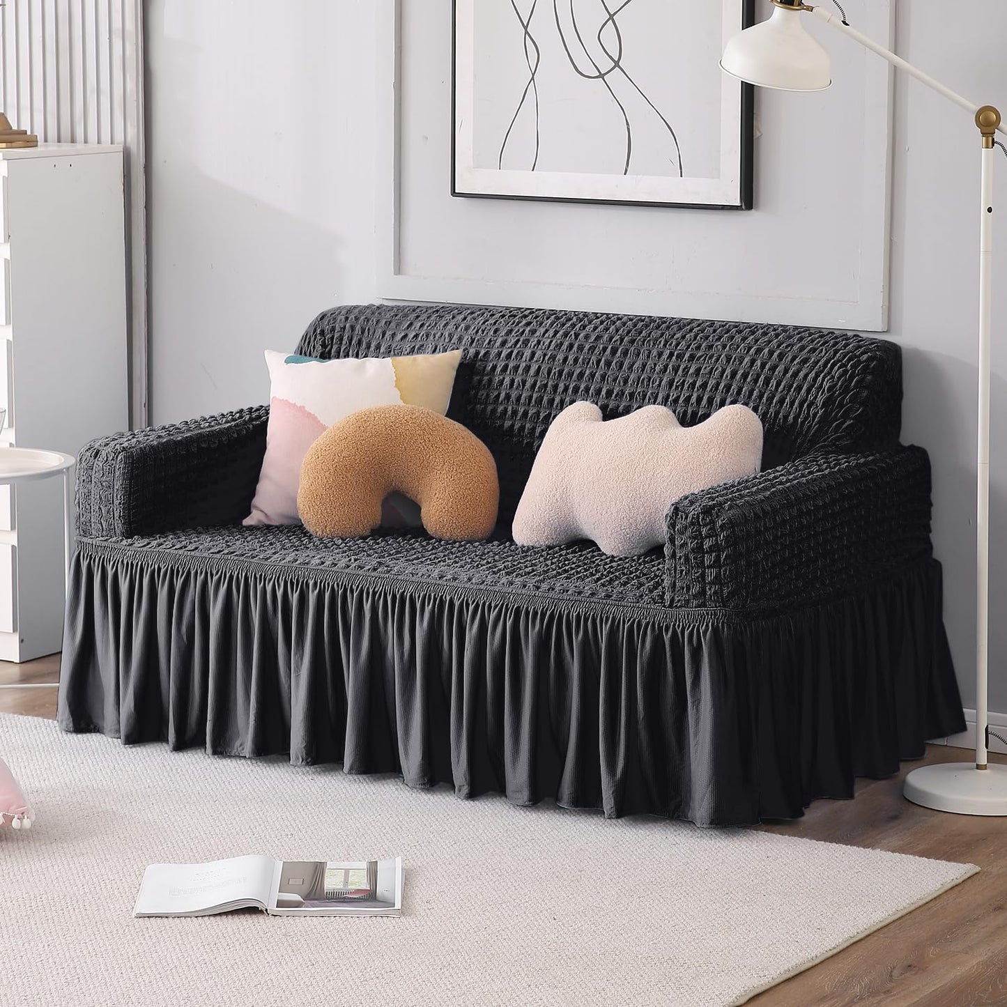 Anchor Grey Elastic Turkish Bubble Frill two seater sofa cover