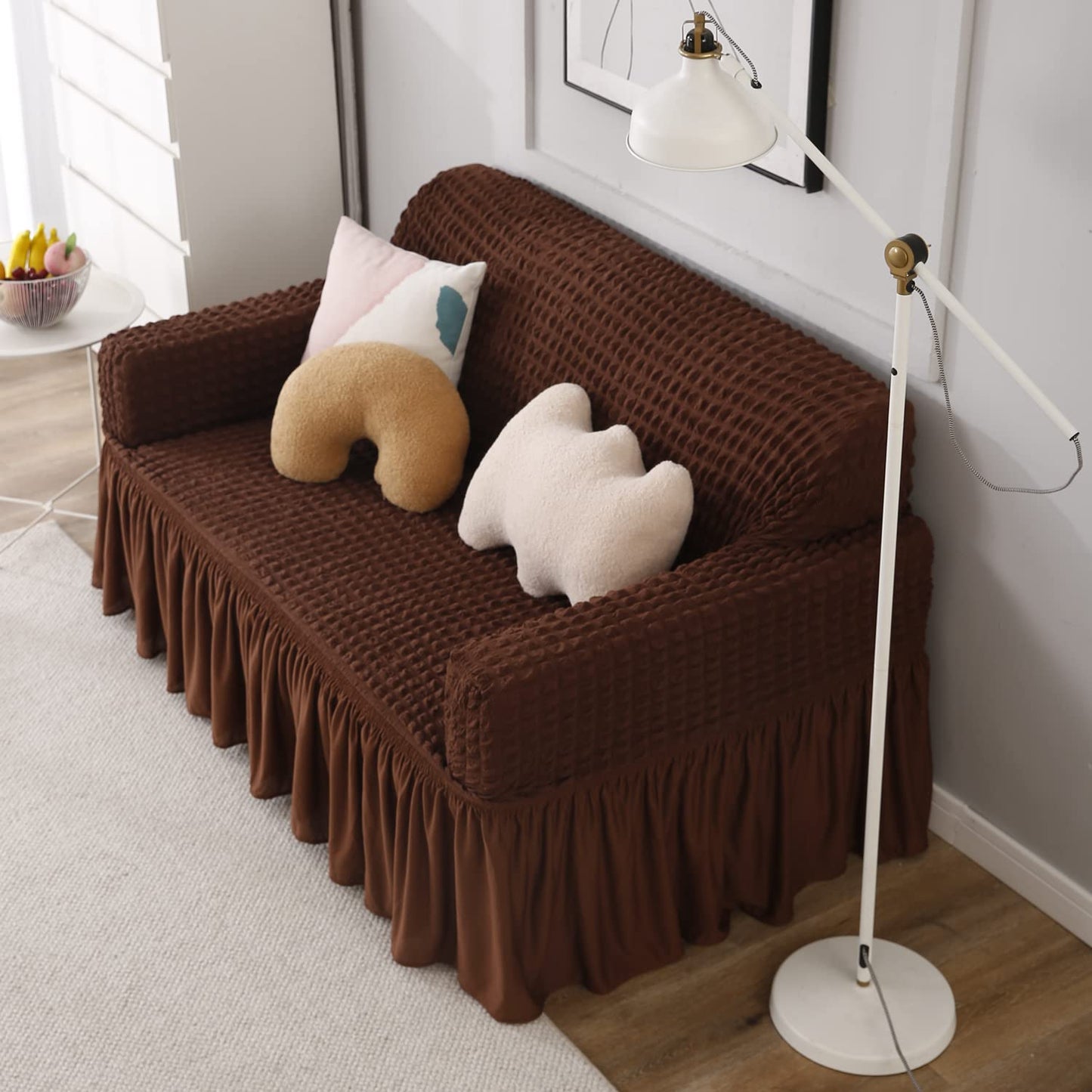 Dark Brown Elastic Turkish Bubble Frill 2 seater sofa cover