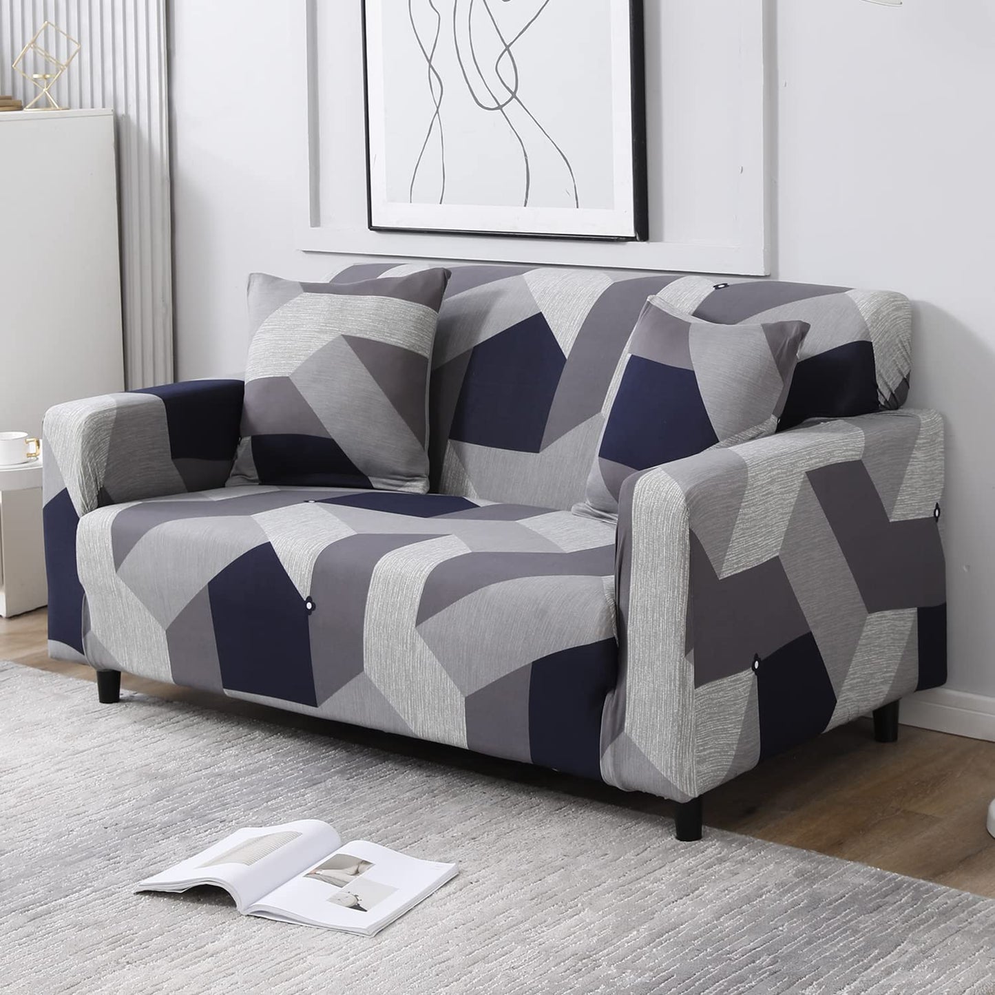 Geometric print grey 2 Seater sofa cover