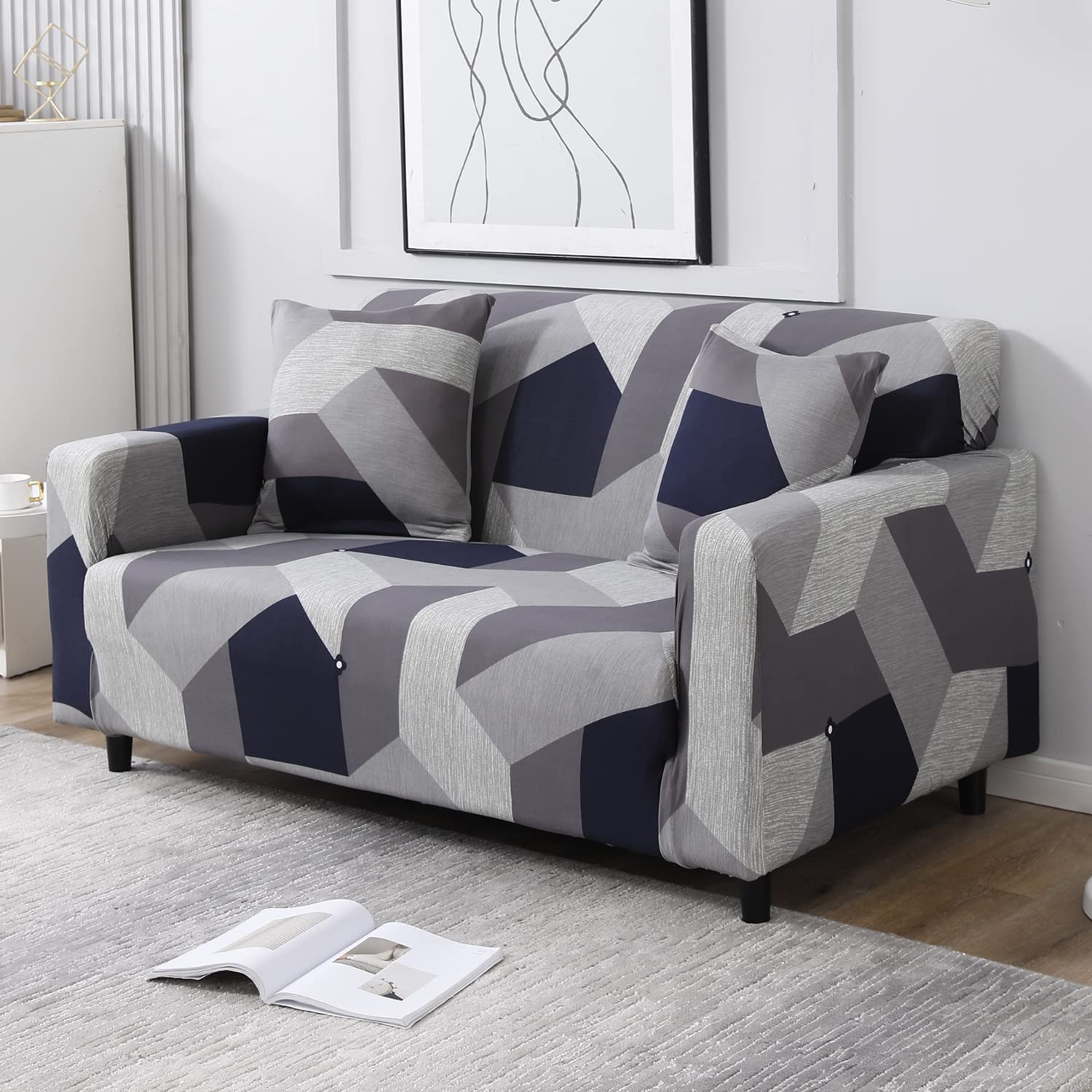 Geometric print grey 2 Seater sofa cover