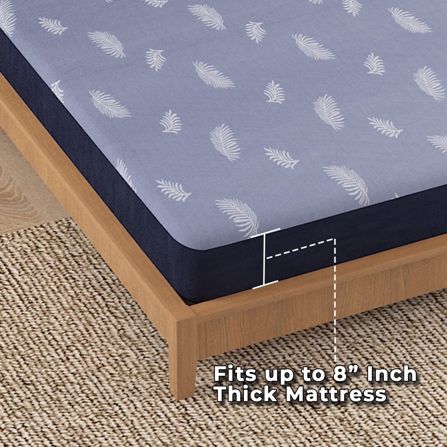 Woven Jacquard Elastic Fitted Waterproof Mattress Protector, Blue