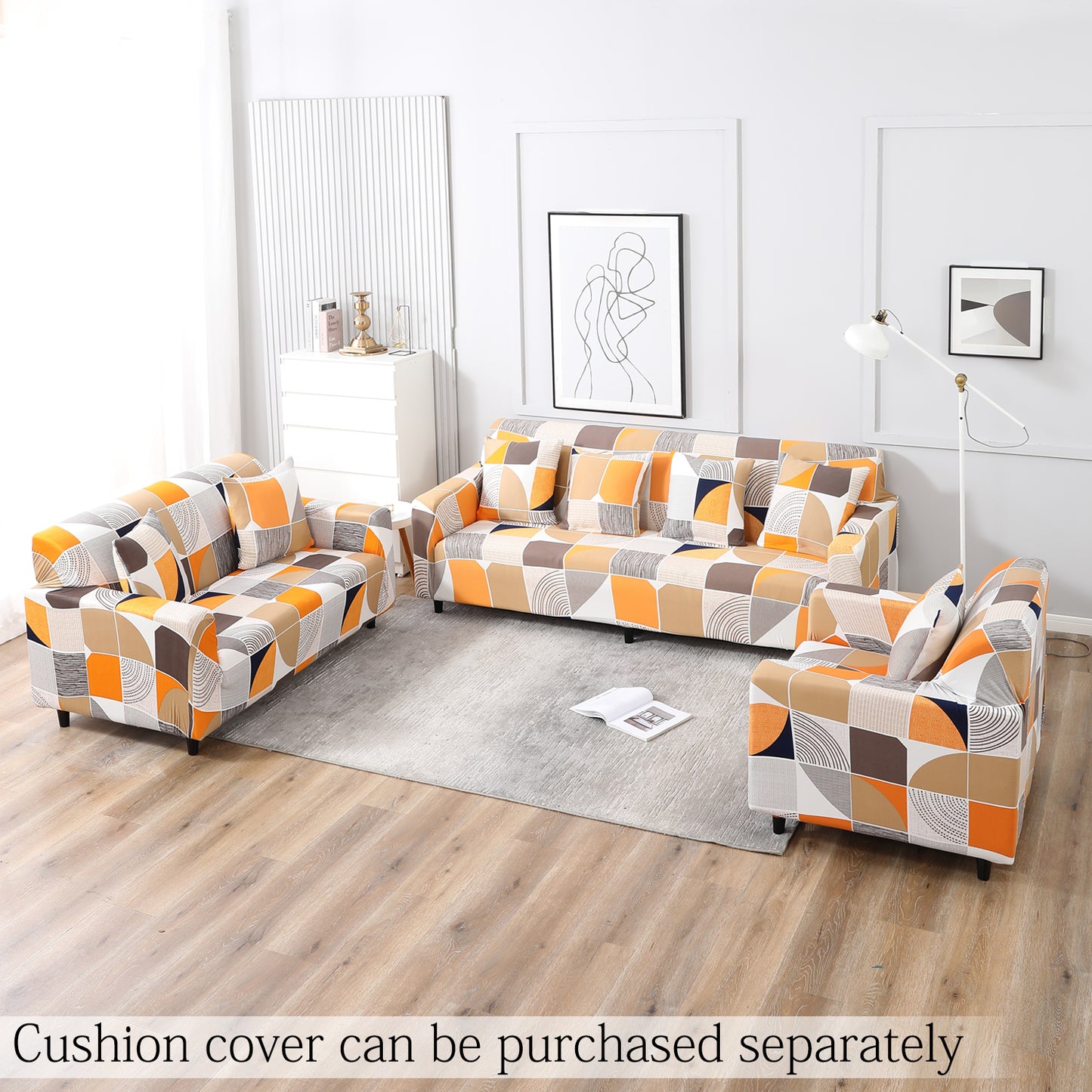 Square Abstract elastic sofa cover sets for 1,2,3,4,5 & 7 seater sofas