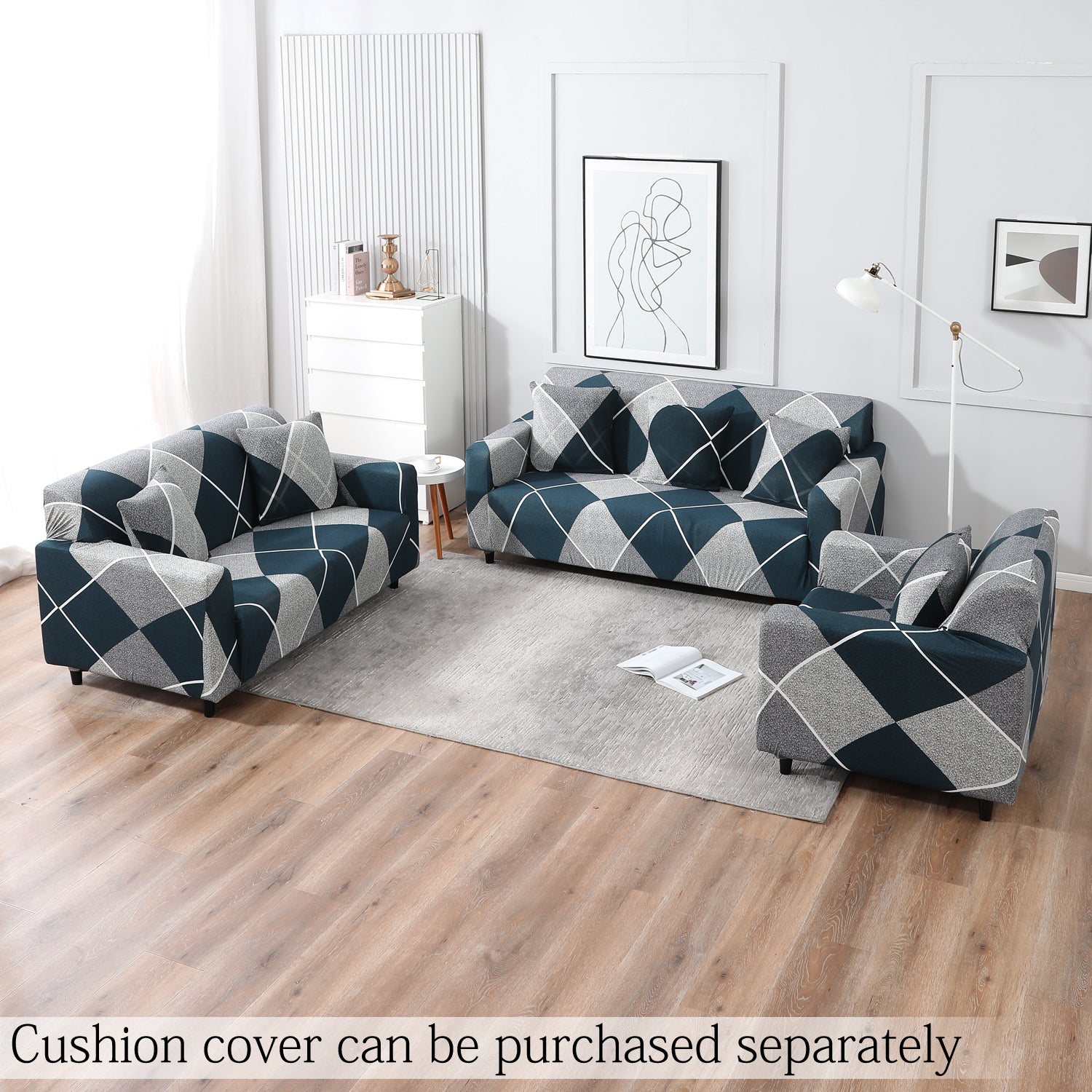 Blue Rhombus Printed Elastic sofa covers set for 1,2,3,4,5 & 7 seater sofas