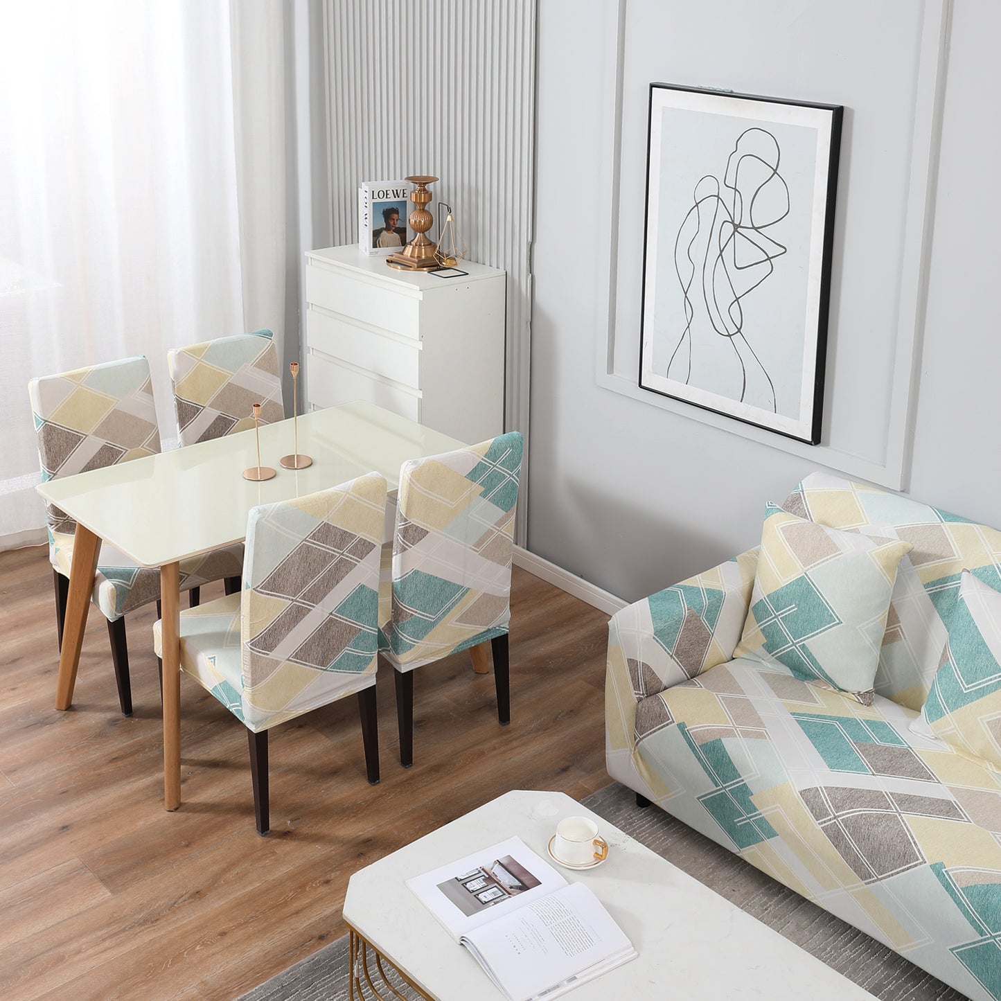 Buy Pastel Diamond Printed Matching elastic covers for chairs and sofas