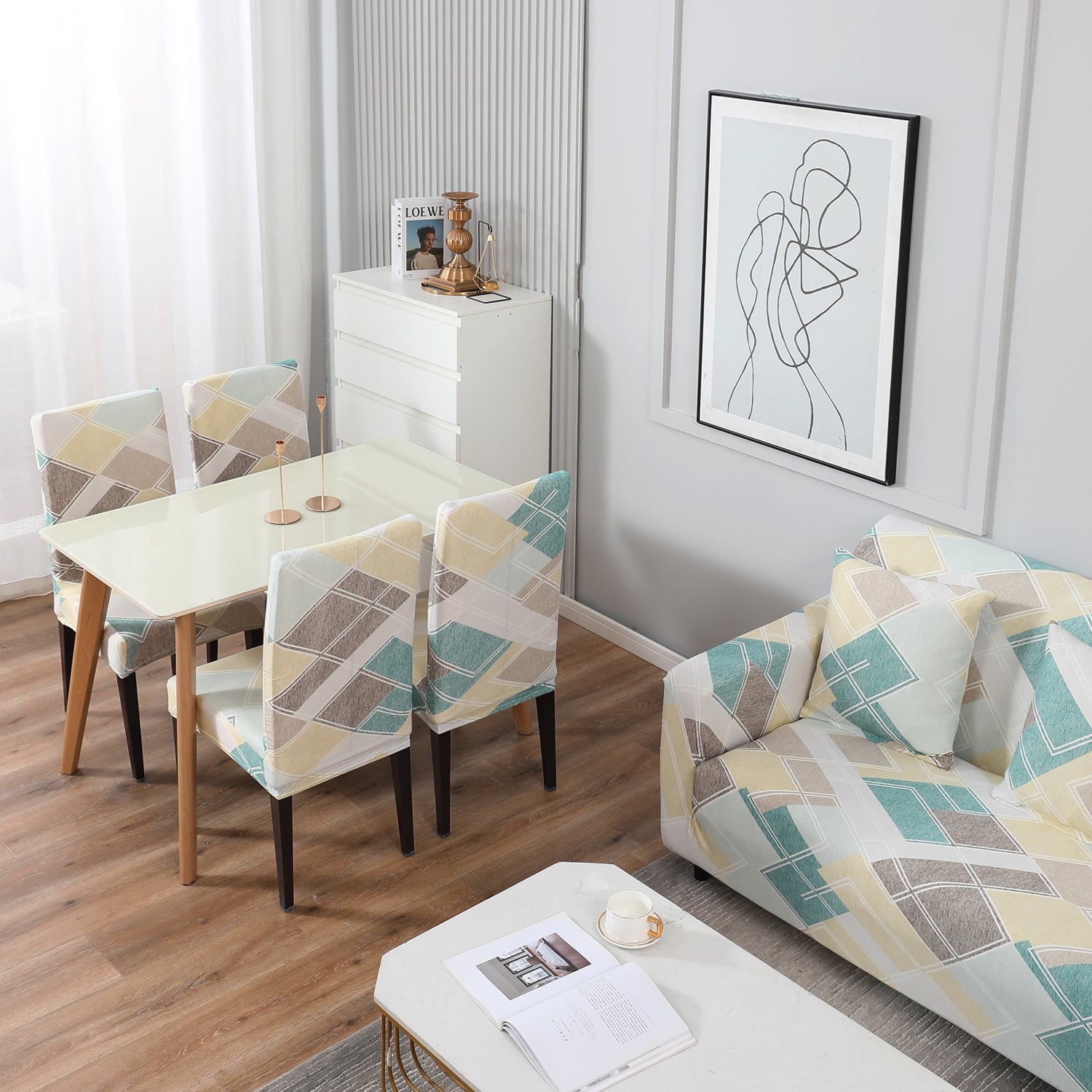 Buy Pastel Diamond Printed Matching elastic covers for chairs and sofas