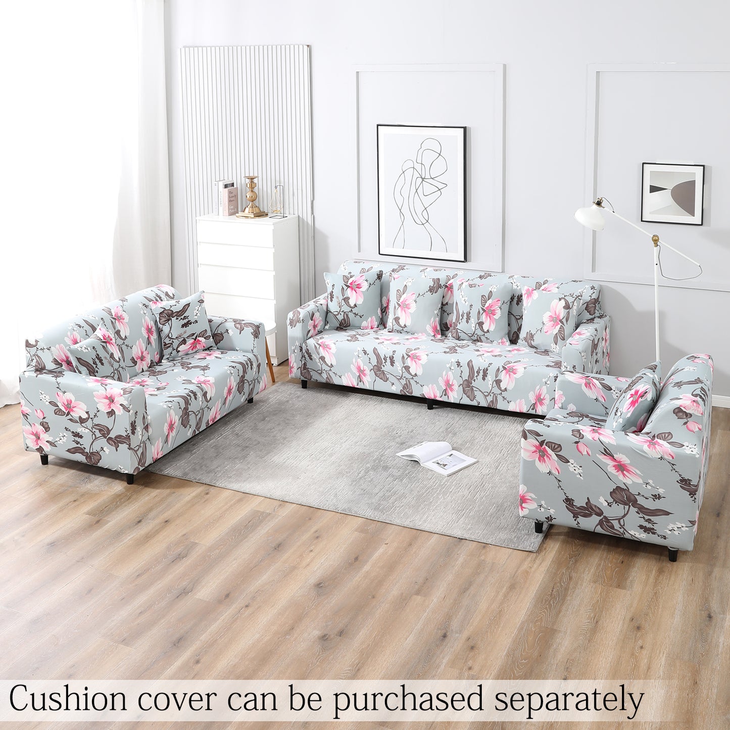 Bluish Grey  Printed elastic sofa cover sets for 1,2,3,4,5 & 7 seater sofas