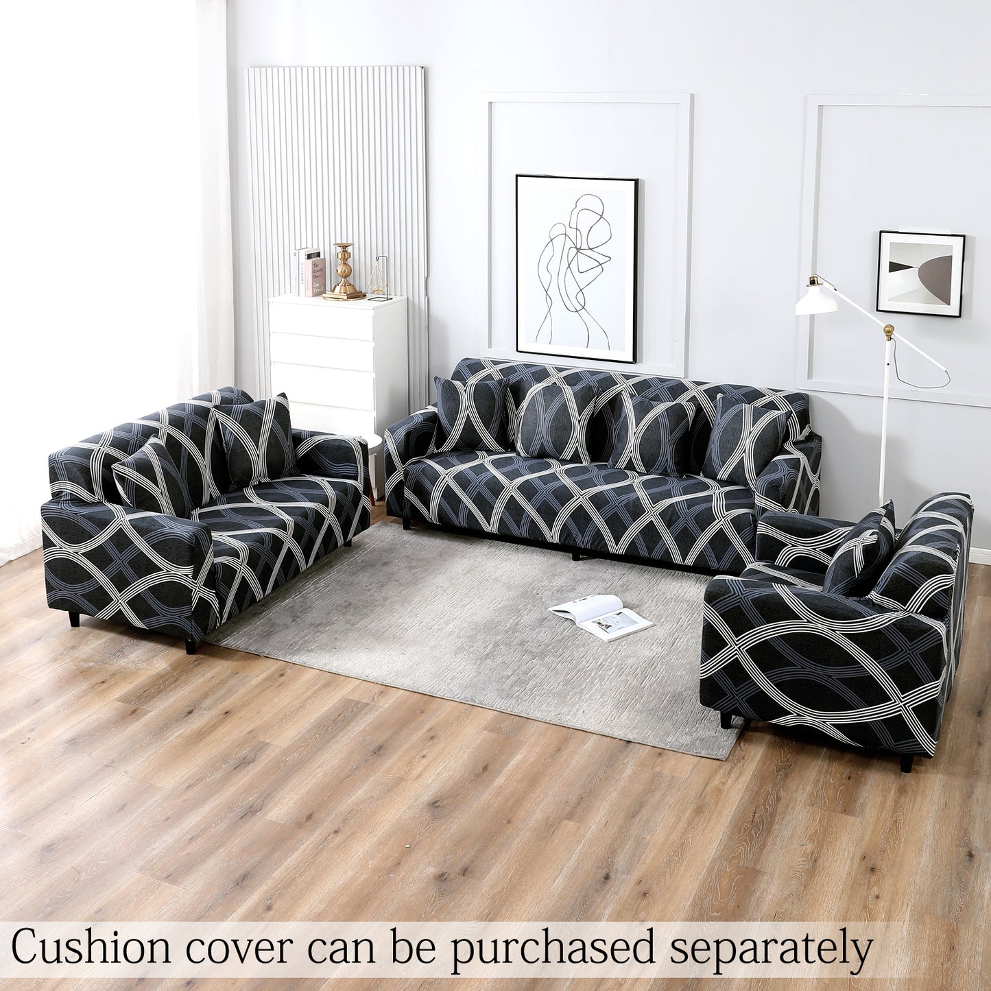 Elastic Stretchable Printed Sofa Cover, Shadow Grey