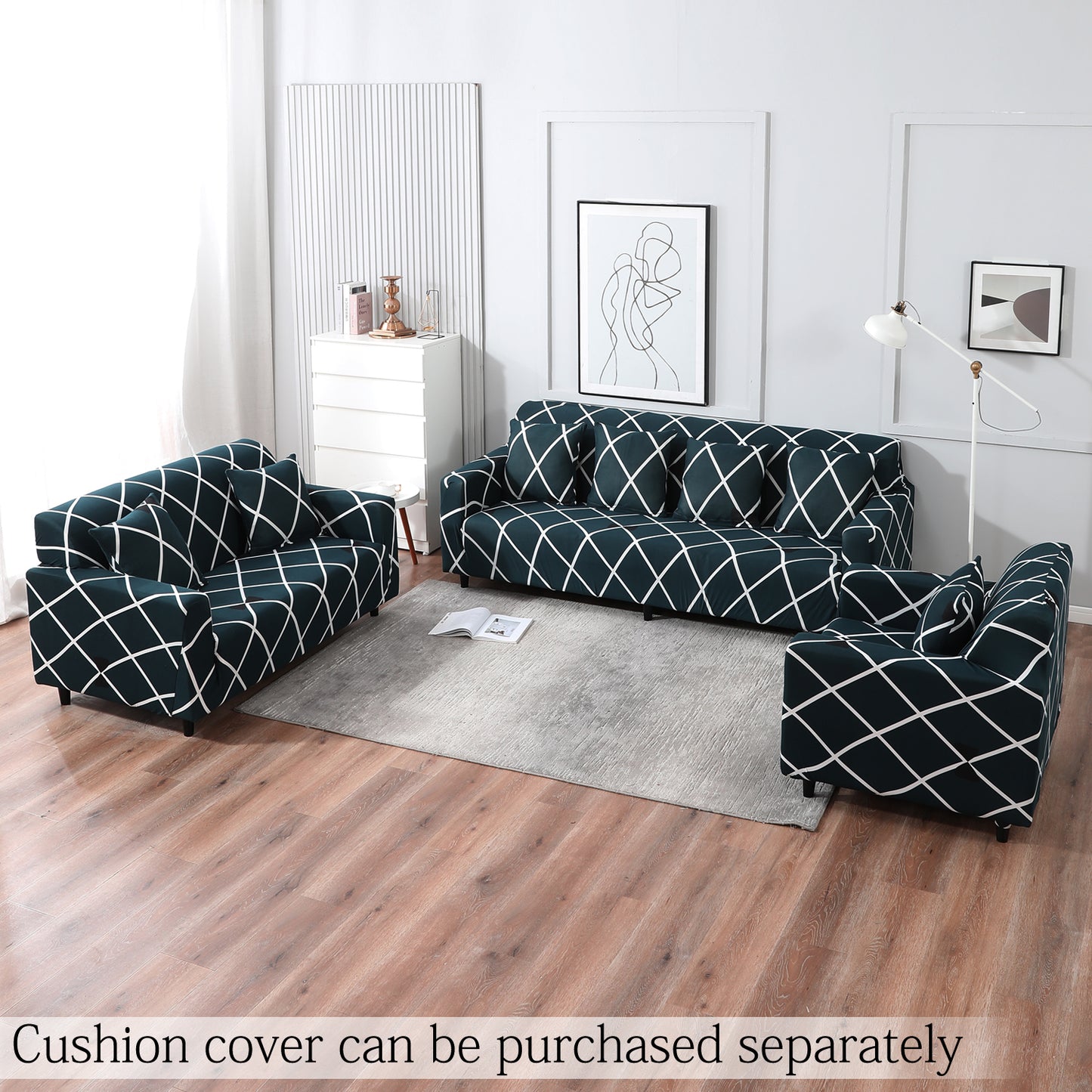 Teal Diamond elastic sofa cover sets for 1,2,3,4,5 & 7 seater sofas