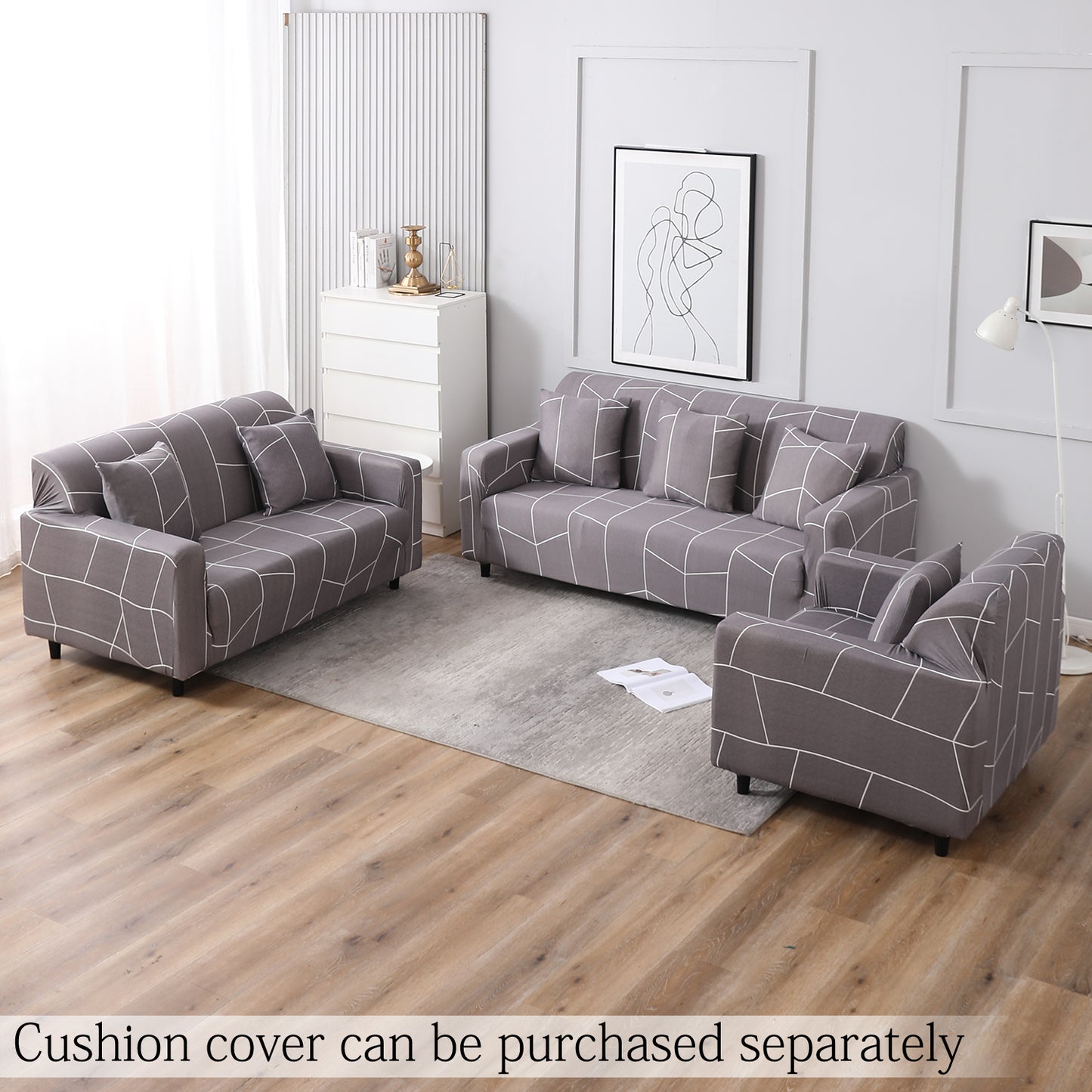 Ash Grey Abstract elastic sofa cover sets for 1,2,3,4,5 & 7 seater sofas