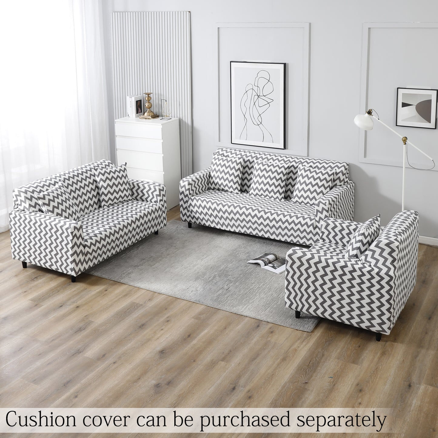 Grey Chevron elastic sofa cover sets for 1,2,3,4,5 & 7 seater sofas