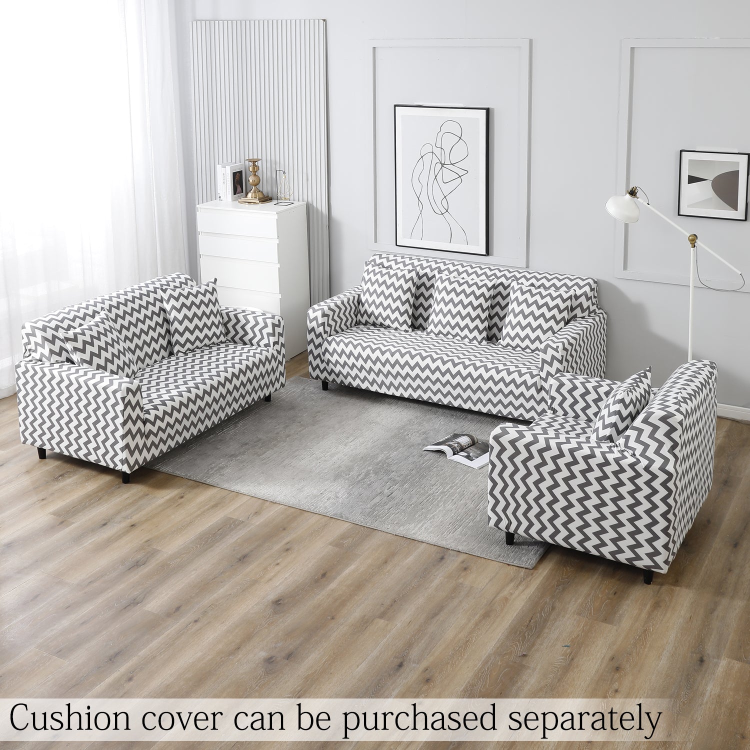 Grey Chevron elastic sofa cover sets for 1,2,3,4,5 & 7 seater sofas