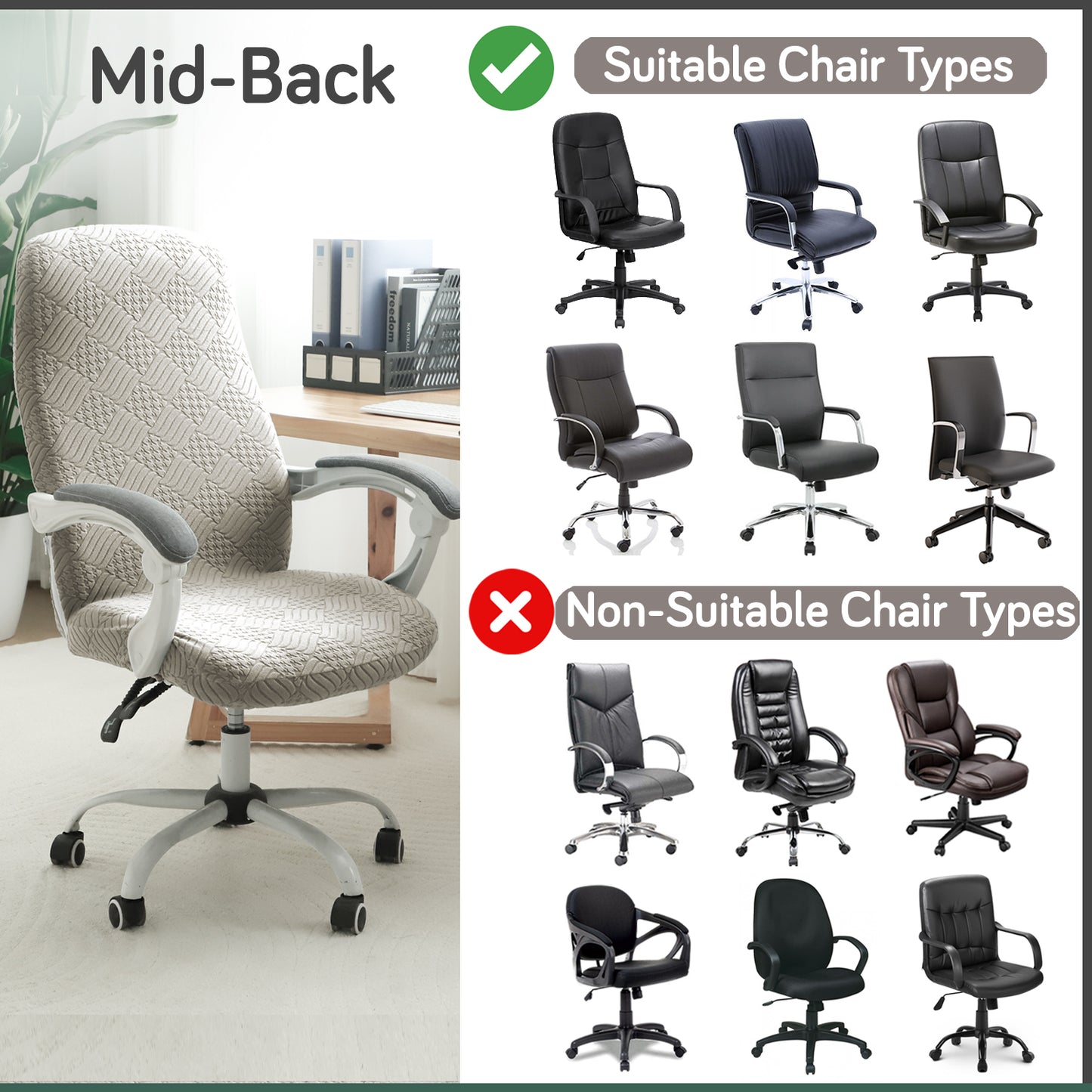 Office Chair Cover for Desk Chair (Mid-Back) – 170 GSM Stretch Jacquard – Washable, Durable & Anti-Slip – Fits Mid-Back Office Chairs, Taupe Brown