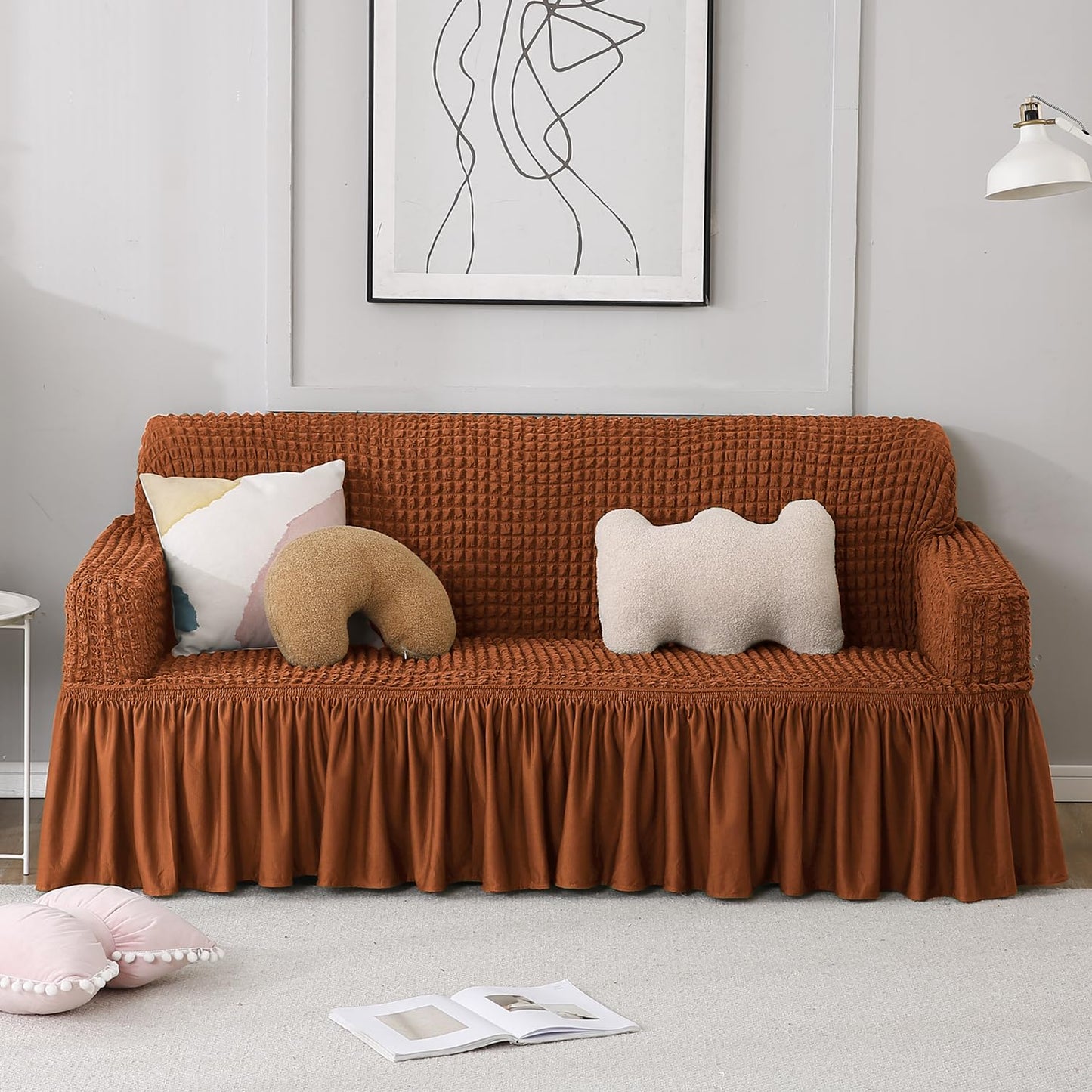 Chocolate Brown 3 seater Elastic Turkish Bubble Frilled sofa cover set