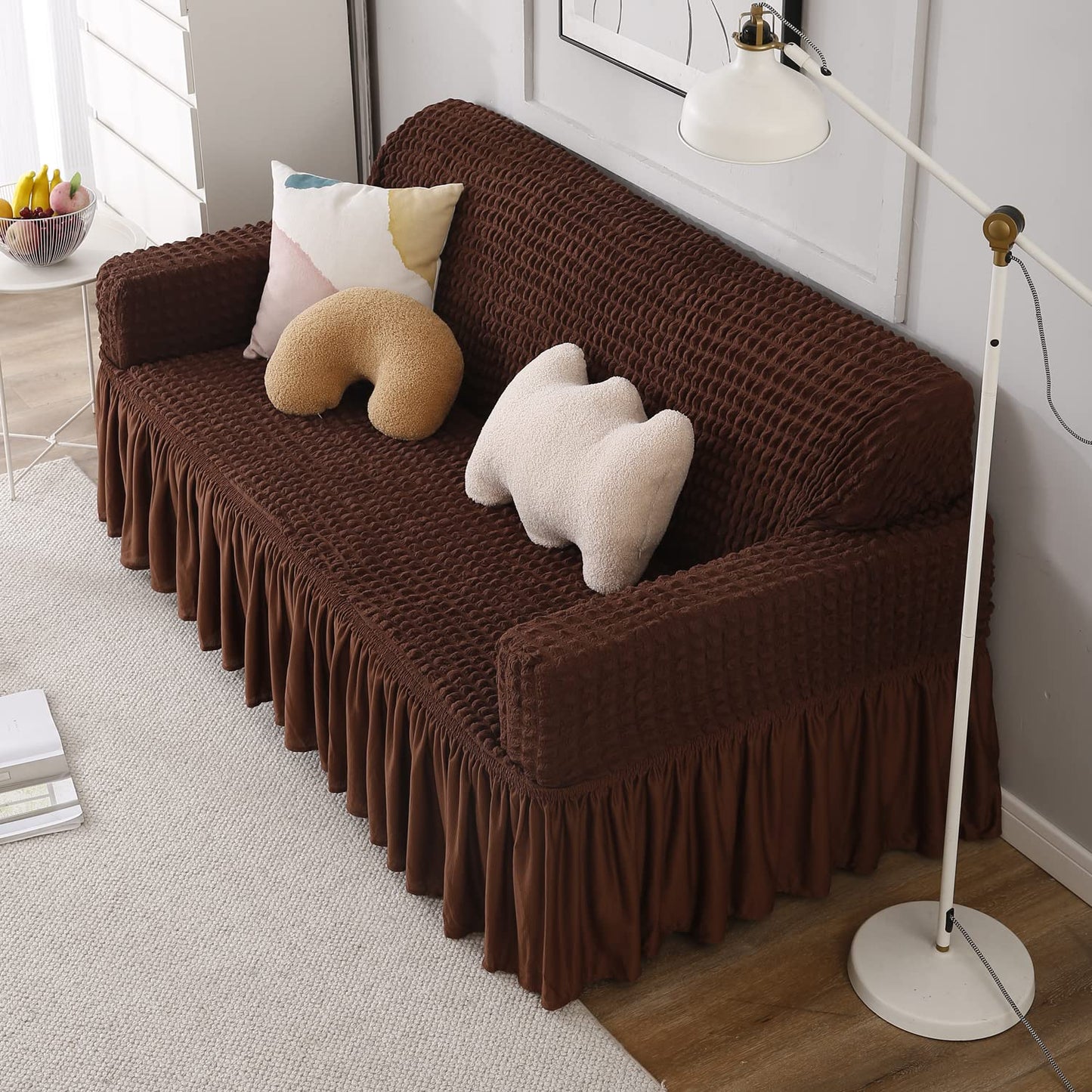 Dark Brown 3 seater stretchable Turkish Bubble Frilled sofa cover set
