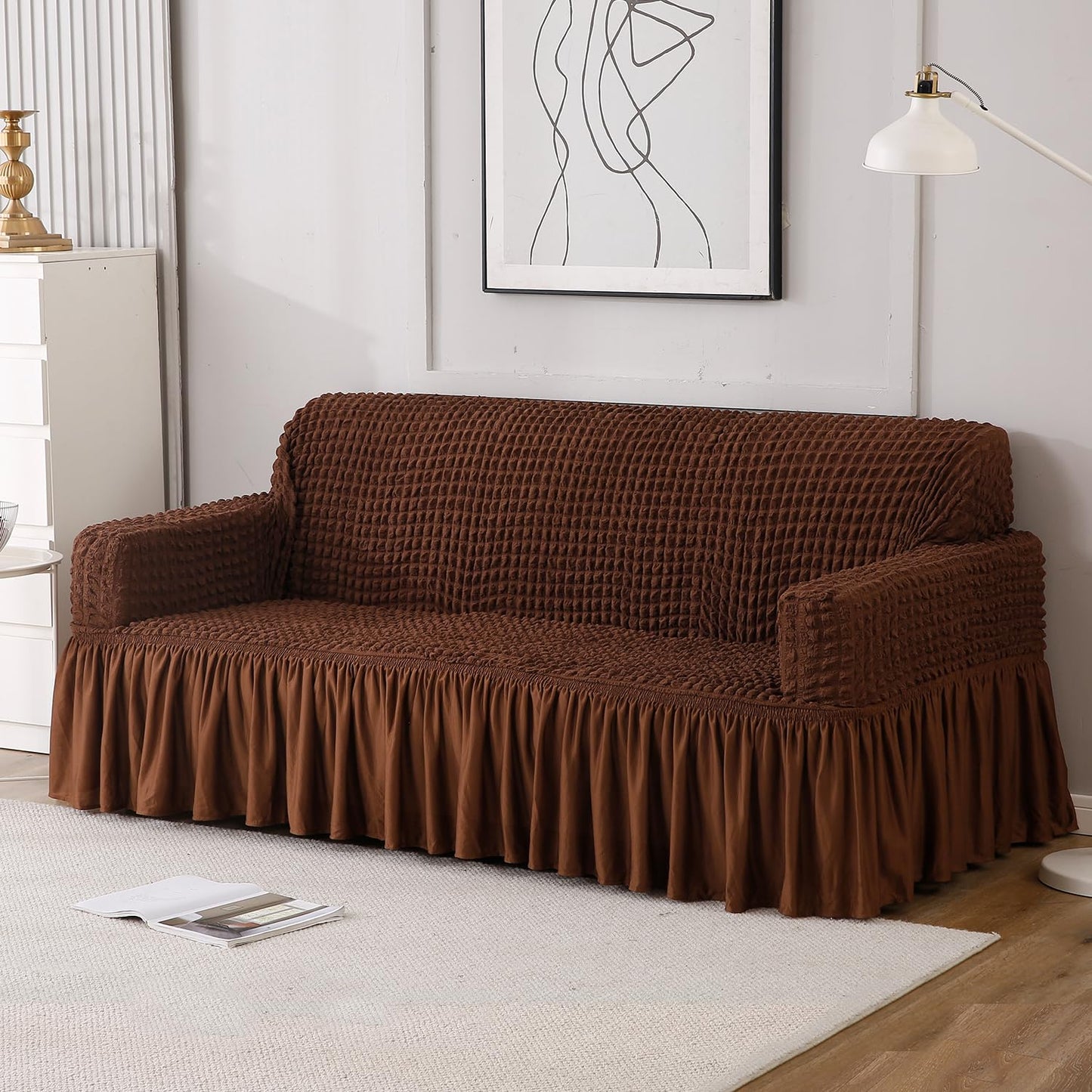 Dark Brown 3 seater stretchable Turkish Bubble Frilled beautiful sofa covers