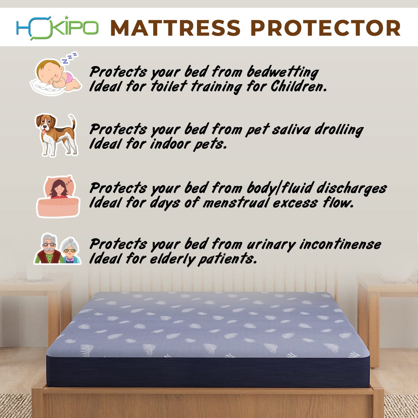 Woven Jacquard Elastic Fitted Waterproof Mattress Protector, Blue
