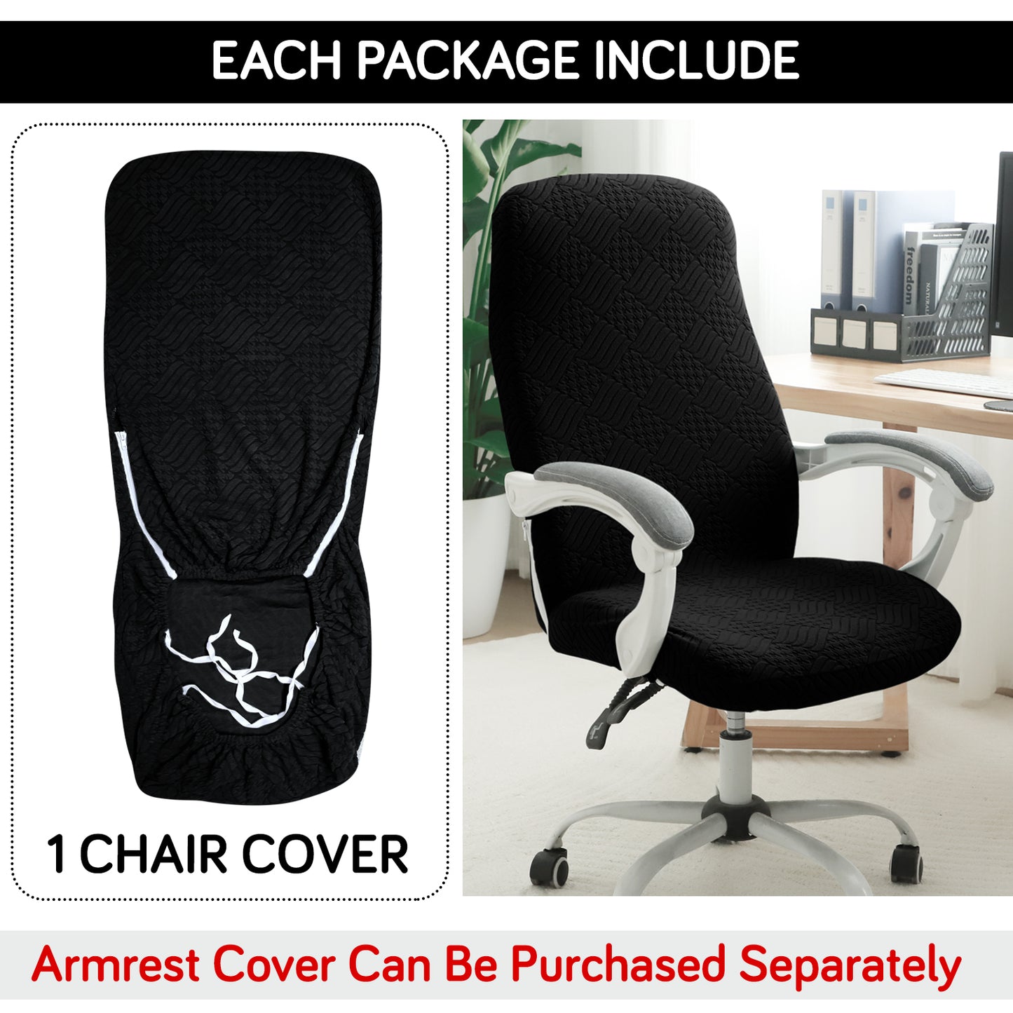 Office Chair Cover for Desk Chair (Mid-Back) – 170 GSM Stretch Jacquard – Washable, Durable & Anti-Slip – Fits Mid-Back Office Chairs, Black
