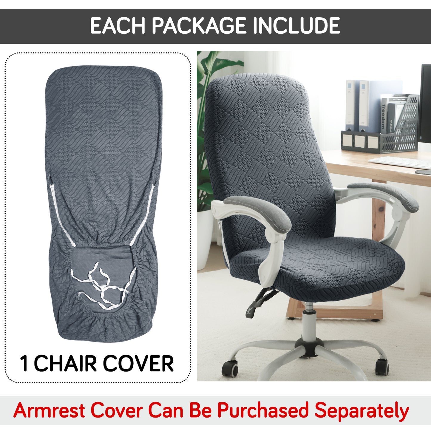 Office Chair Cover for Desk Chair (Mid-Back) – 170 GSM Stretch Jacquard – Washable, Durable & Anti-Slip – Fits Mid-Back Office Chairs, Dark Grey