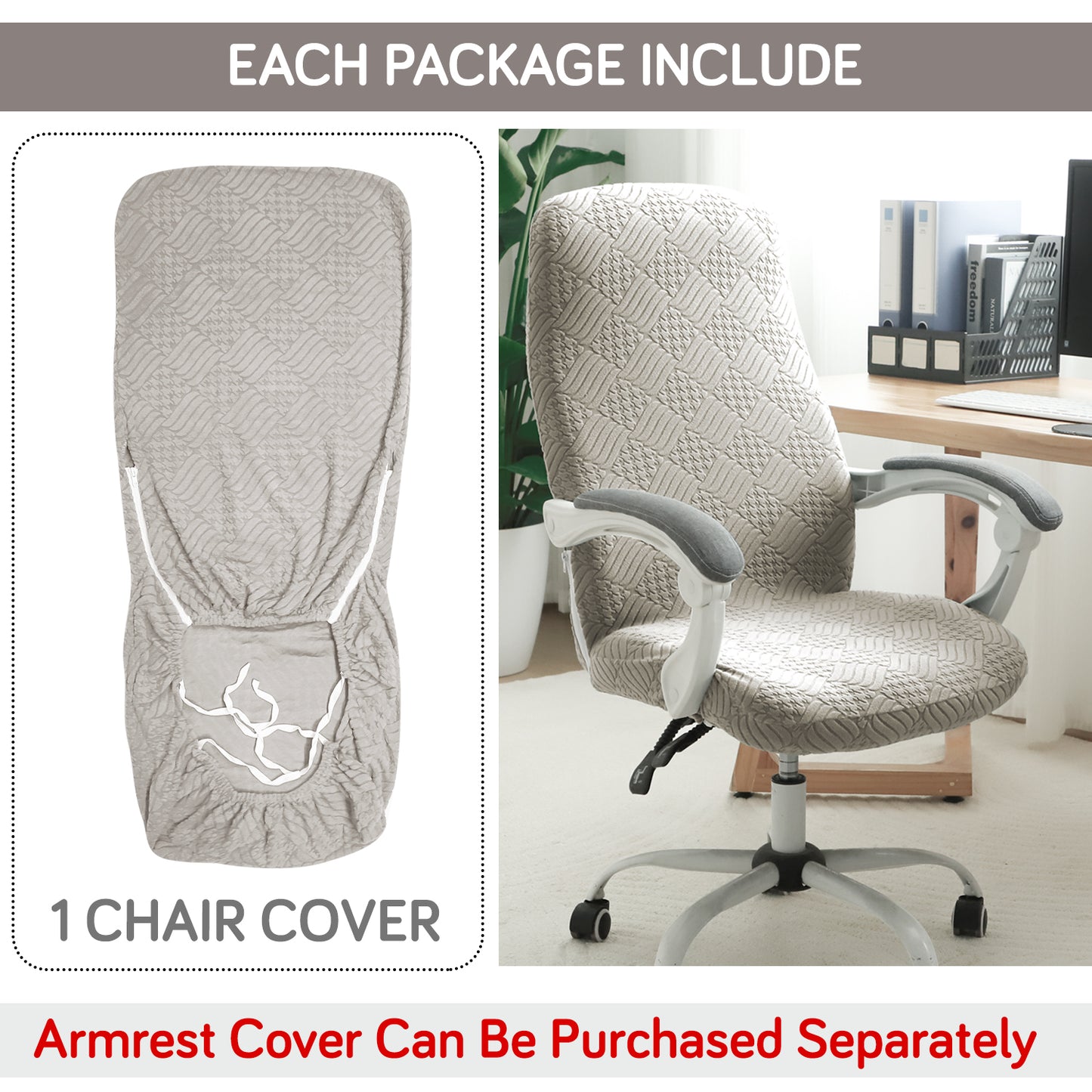 Office Chair Cover for Desk Chair (Mid-Back) – 170 GSM Stretch Jacquard – Washable, Durable & Anti-Slip – Fits Mid-Back Office Chairs, Taupe Brown