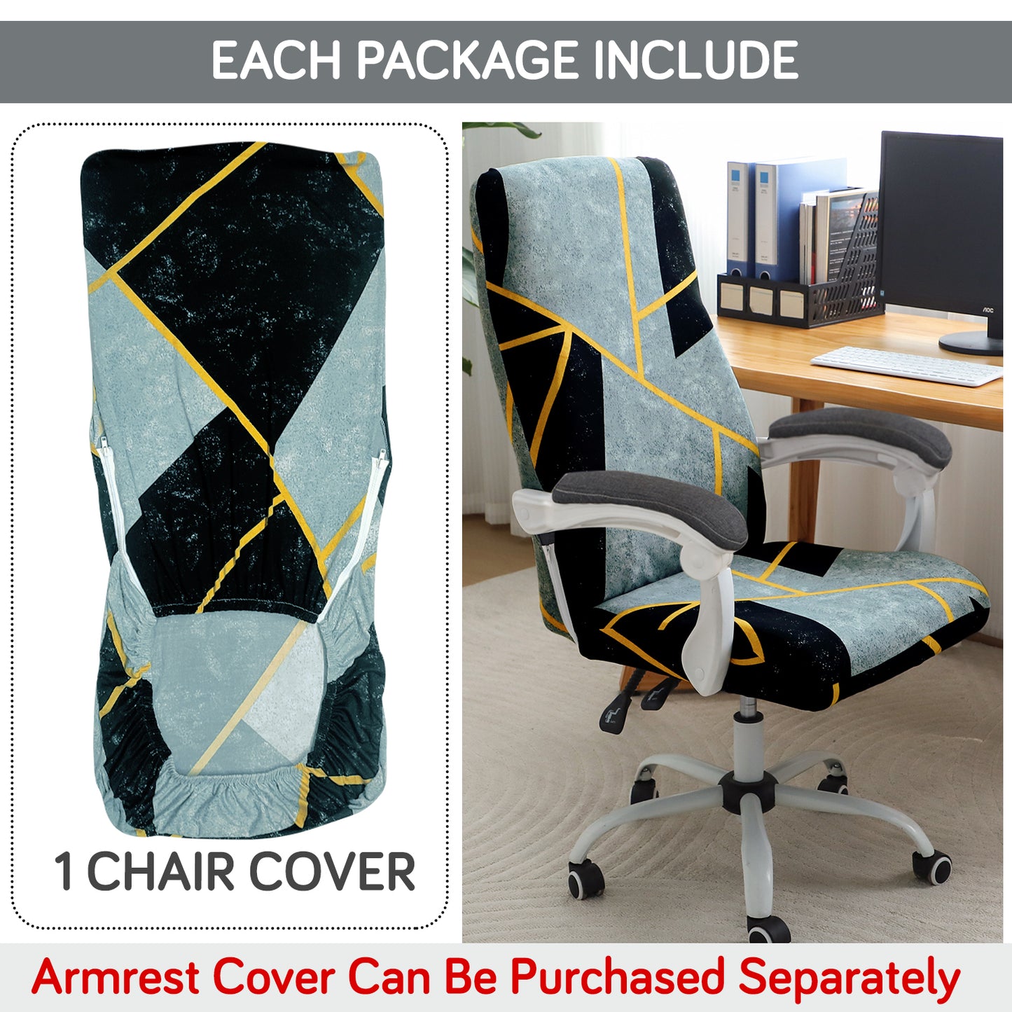 Printed Office Chair Cover for Executive Chair (High-Back) – 140 GSM Stretchable Fabric – Washable & Anti-Slip – Fits Big & Tall Office Chairs, Multicolor Abstract Geometry