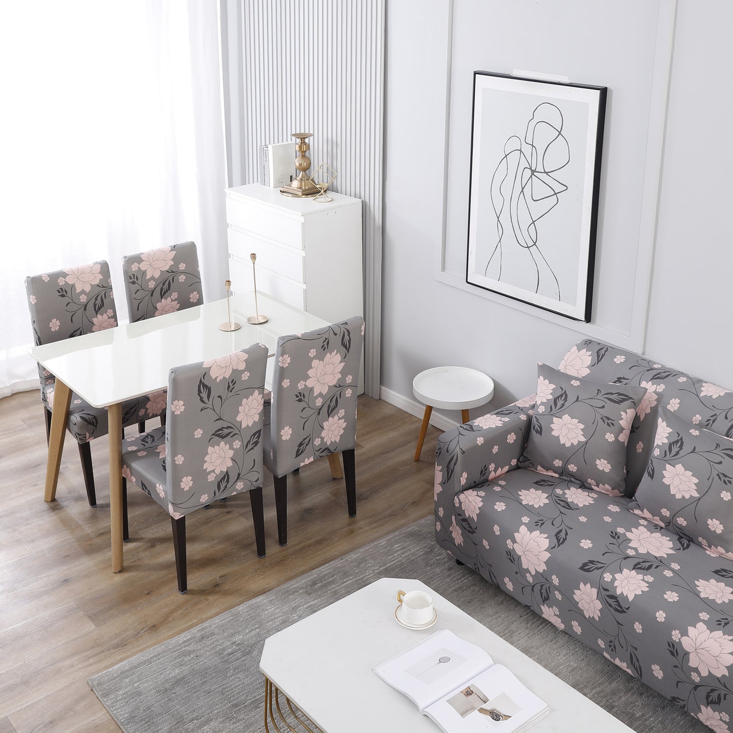 Buy Grey Dahila Matching elastic covers for chairs and sofas