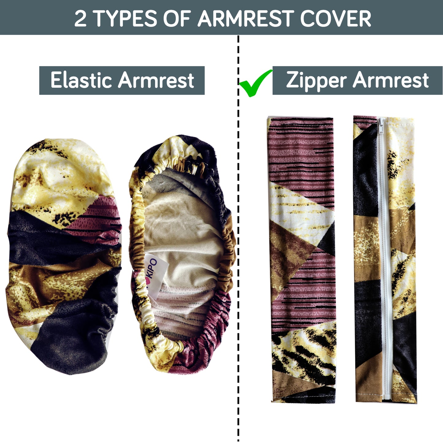 140gsm Printed Armrest Covers for Office Chair (Zipper Style), 1 Pair, Wine Abstract Geometry