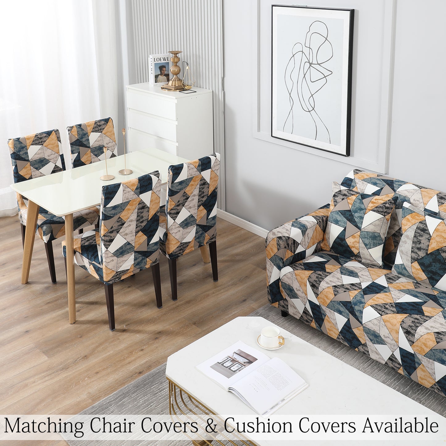 Buy Multicolor Geometric Print Matching elastic covers for chairs and sofas