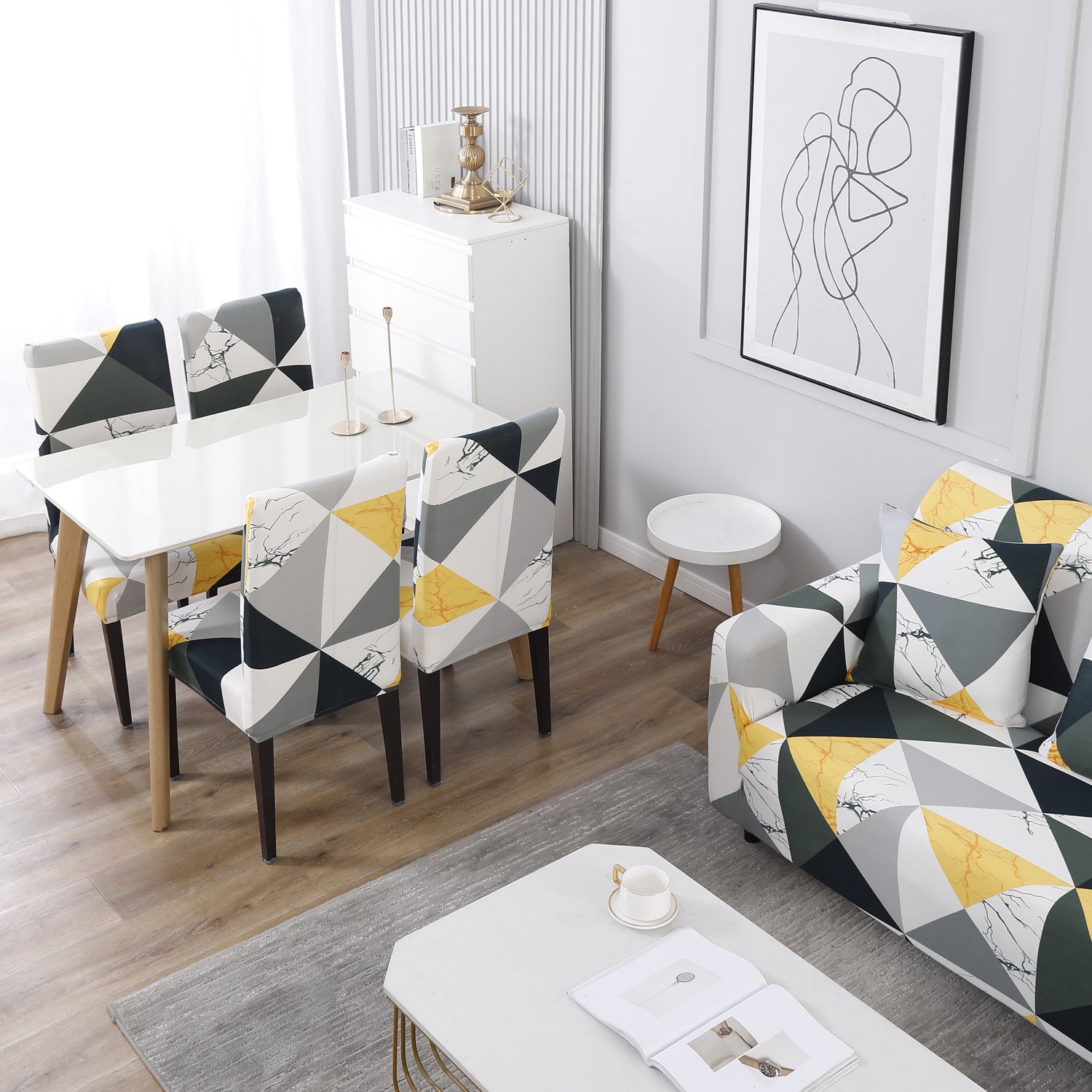 Buy Geometric Multi Print Matching elastic covers for chairs and sofas