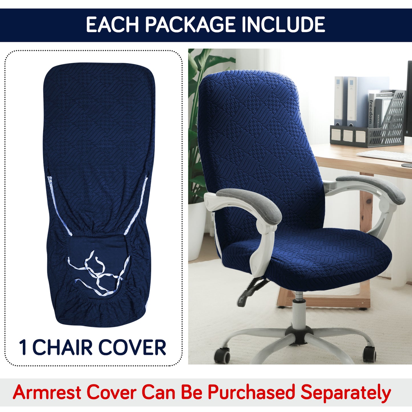 Office Chair Cover for Desk Chair (Mid-Back) – 170 GSM Stretch Jacquard – Washable, Durable & Anti-Slip – Fits Mid-Back Office Chairs, Navy Blue
