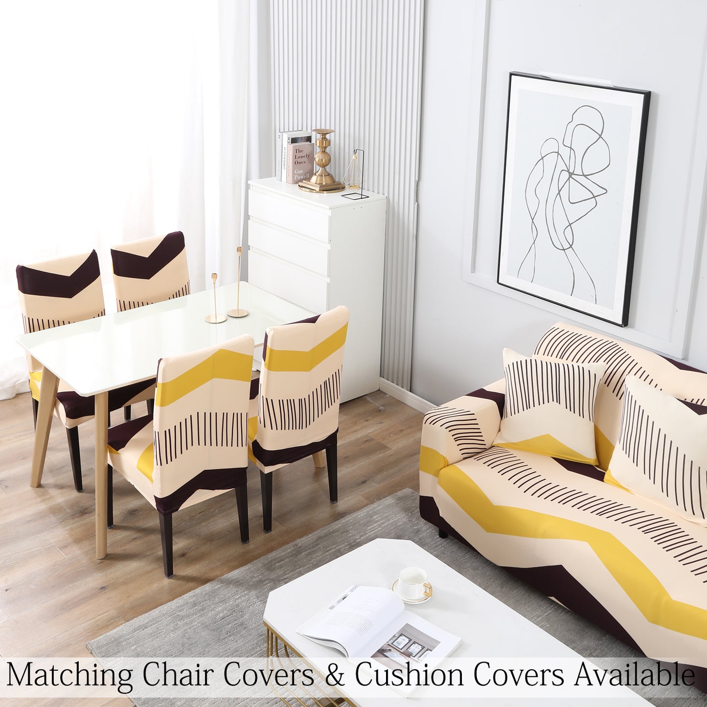 Buy Beige Brown Chevron Print Matching elastic covers for chairs and sofas