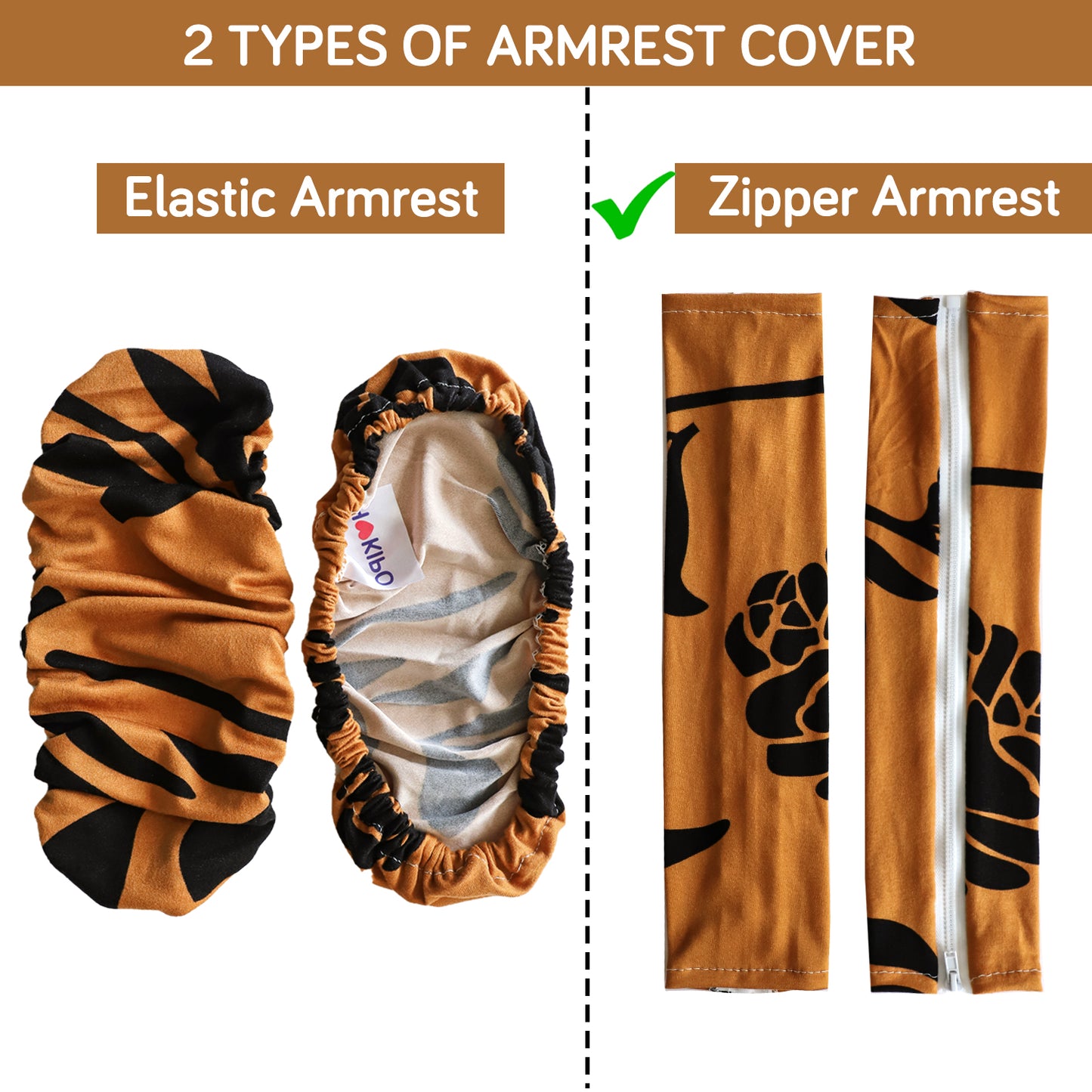 140gsm Printed Armrest Covers for Office Chair (Zipper Style), 1 Pair, Copper Brown Floral