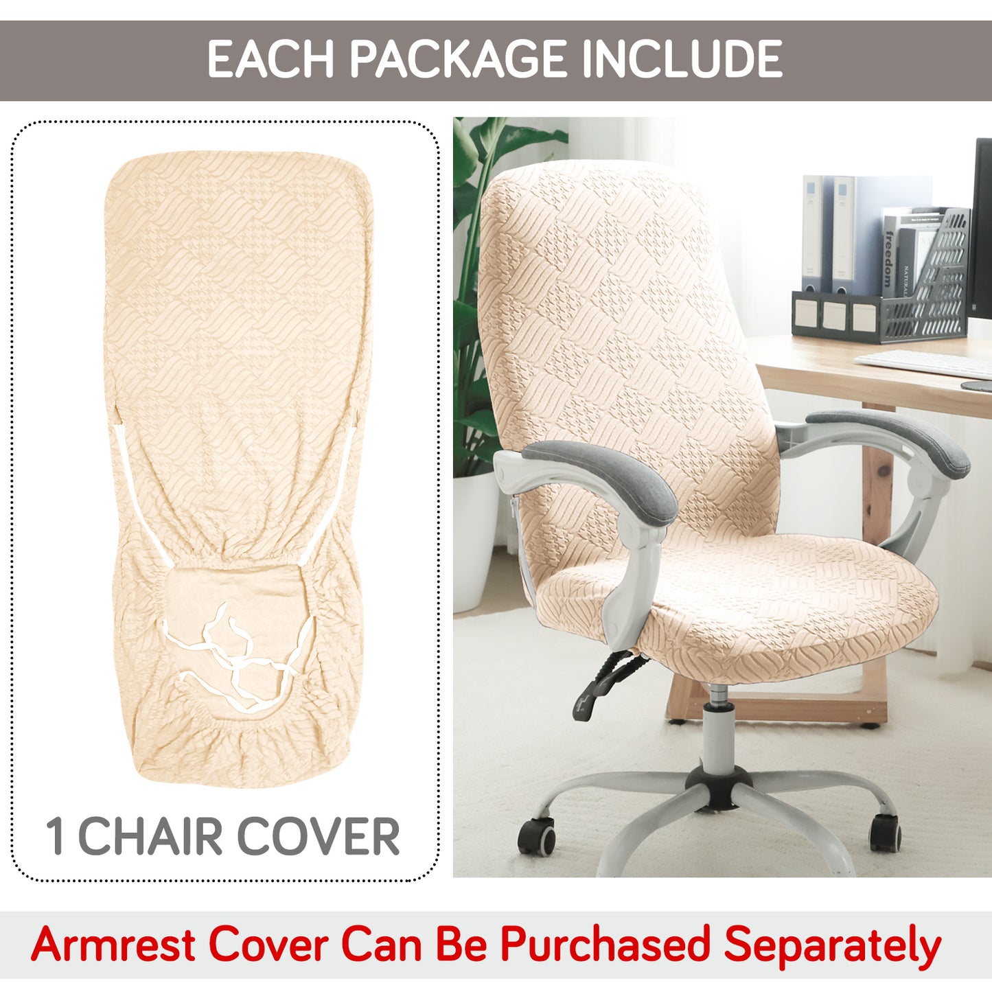 Office Chair Cover for Desk Chair (Mid-Back) – 170 GSM Stretch Jacquard – Washable, Durable & Anti-Slip – Fits Mid-Back Office Chairs, Beige