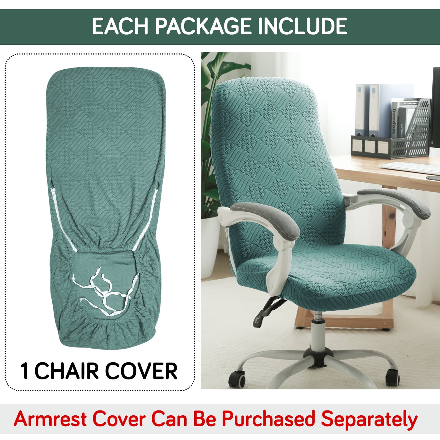 Office Chair Cover for Desk Chair (Mid-Back) – 170 GSM Stretch Jacquard – Washable, Durable & Anti-Slip – Fits Mid-Back Office Chairs, Green