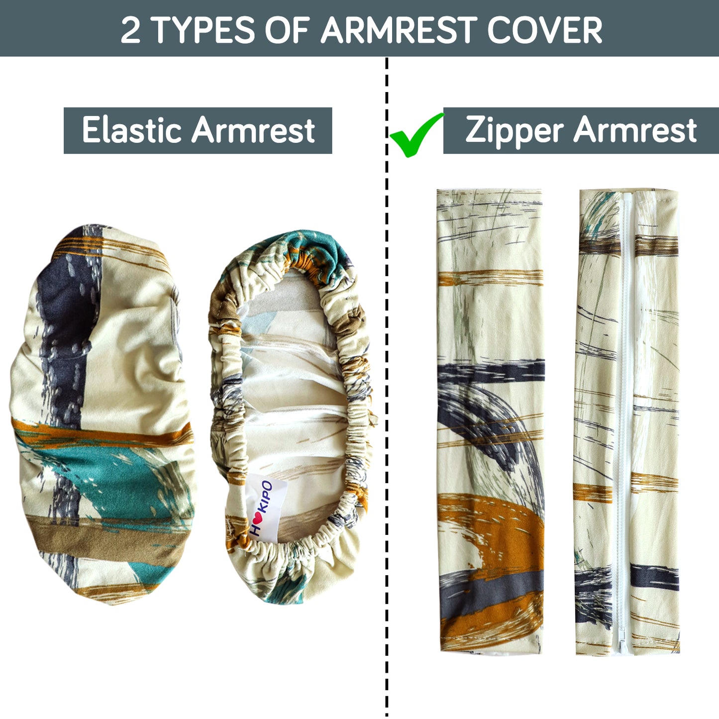 140gsm Printed Armrest Covers for Office Chair (Zipper Style), 1 Pair, Parchement Beige Abstract Art