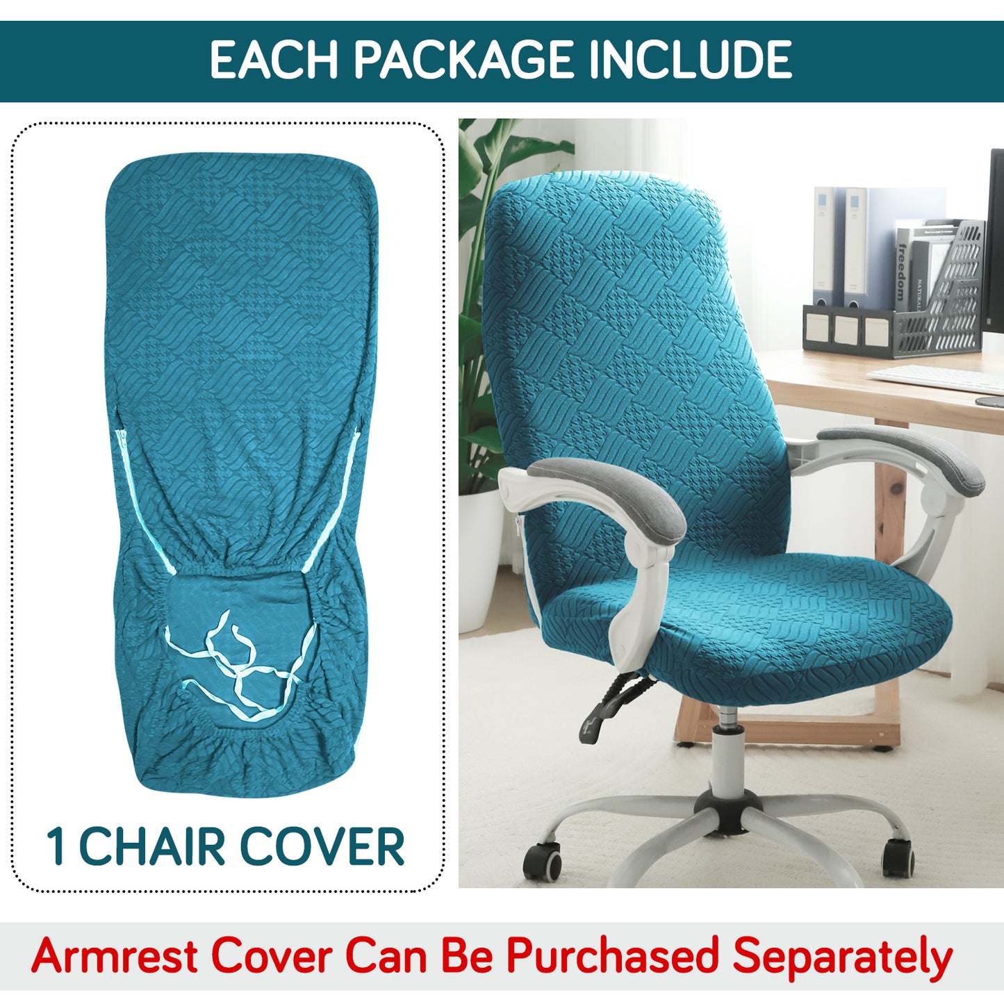 Office Chair Cover for Desk Chair (Mid-Back) – 170 GSM Stretch Jacquard – Washable, Durable & Anti-Slip – Fits Mid-Back Office Chairs, Turquoise