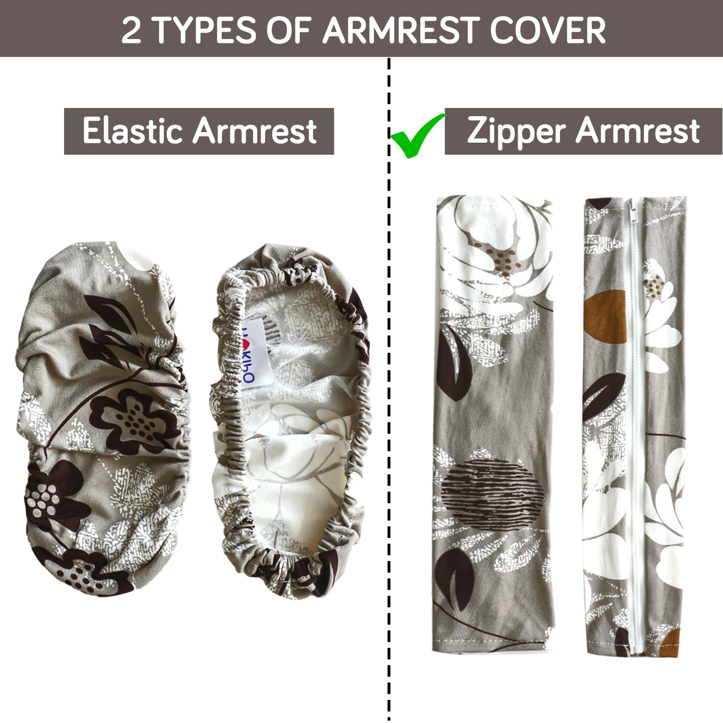 140gsm Printed Armrest Covers for Office Chair (Zipper Style), 1 Pair, Feather Brown Floral