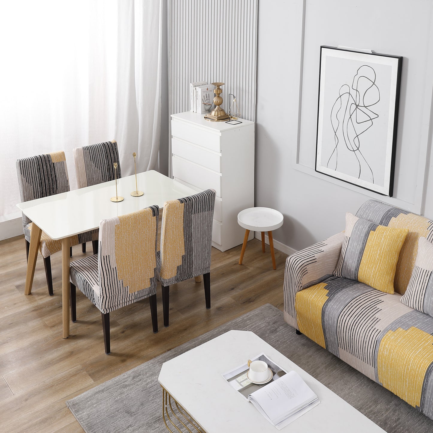 Buy Multicolor Linear Lines Matching elastic covers for chairs and sofas