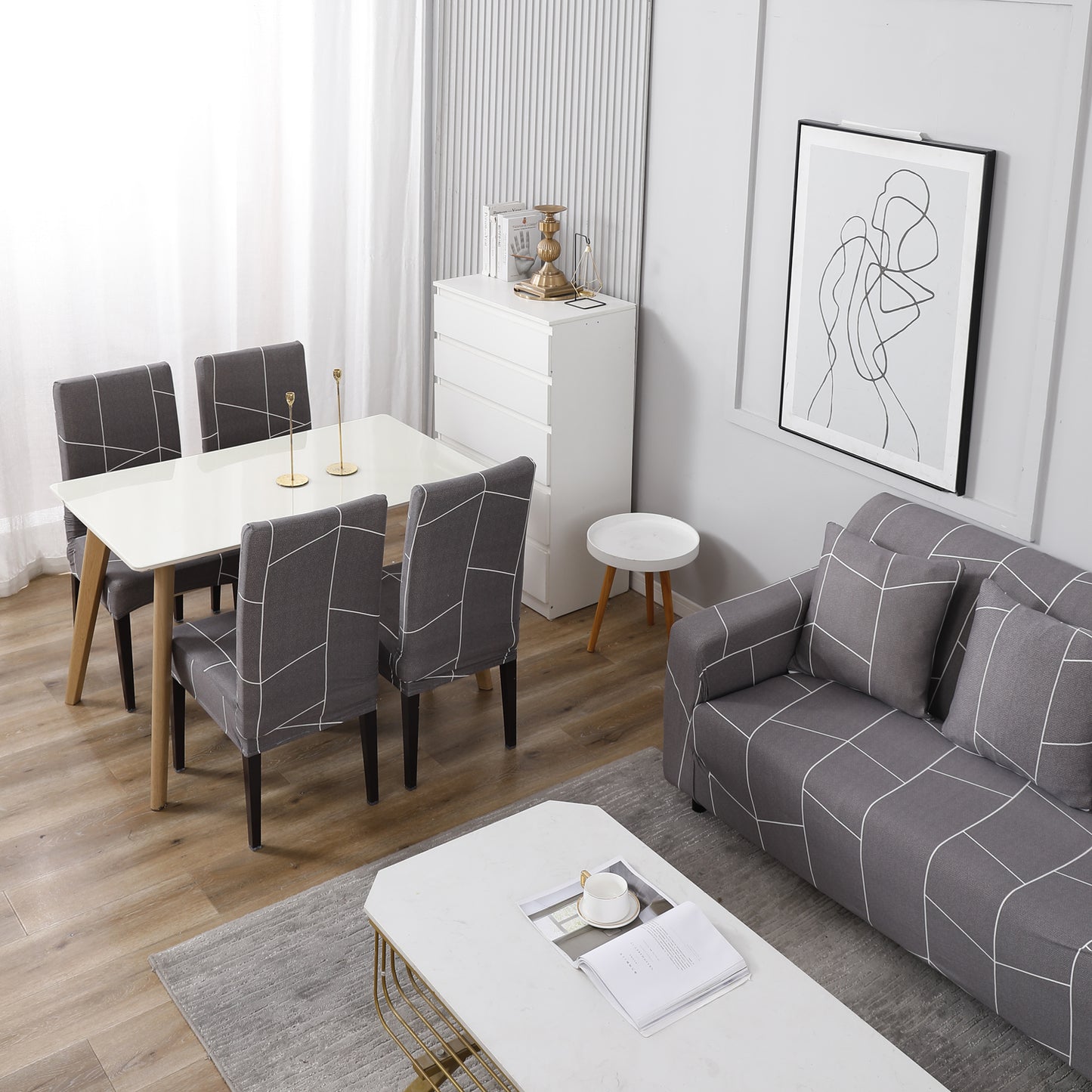 Buy Ash Grey Abstract Matching elastic covers for chairs and sofas