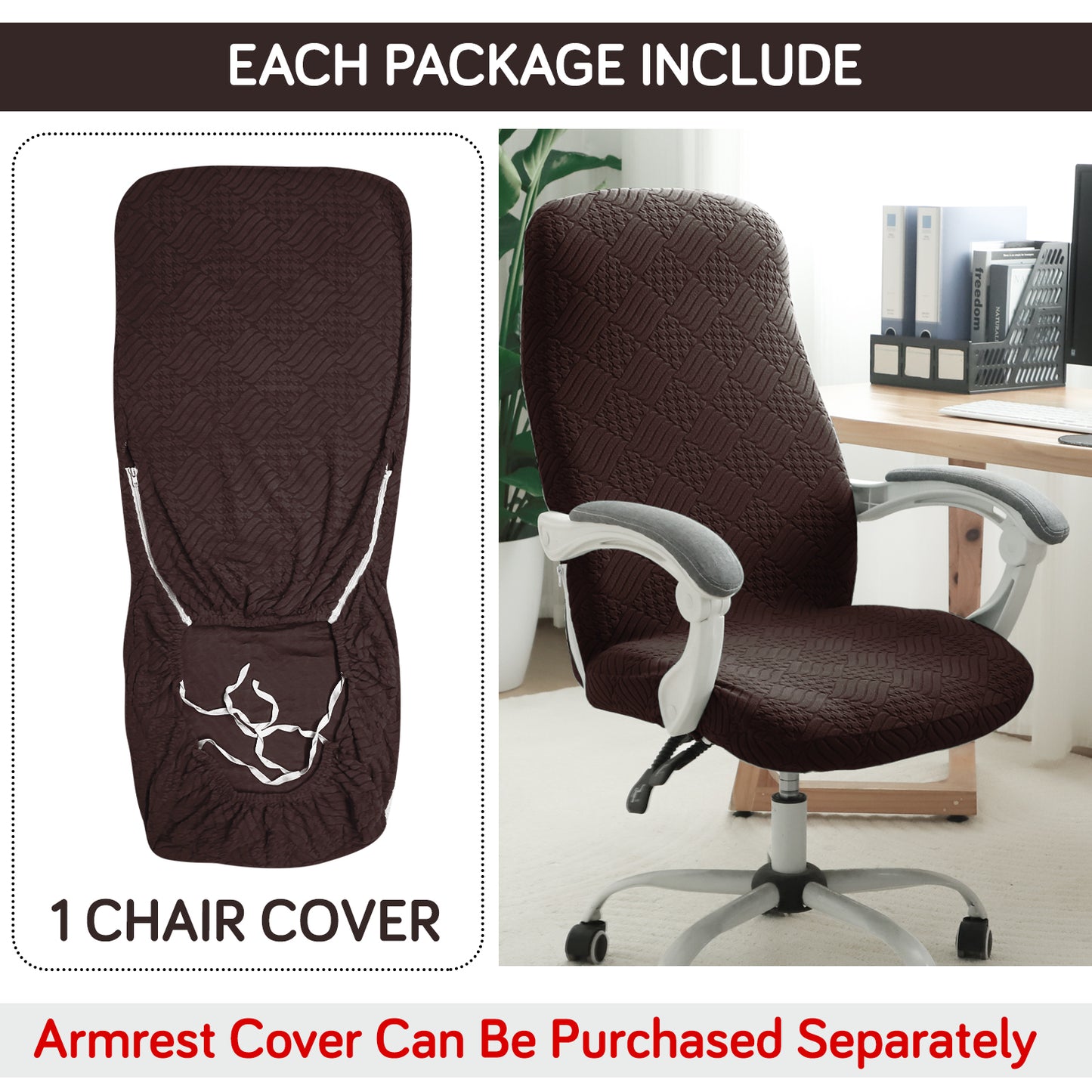 Office Chair Cover for Desk Chair (Mid-Back) – 170 GSM Stretch Jacquard – Washable, Durable & Anti-Slip – Fits Mid-Back Office Chairs, Brown