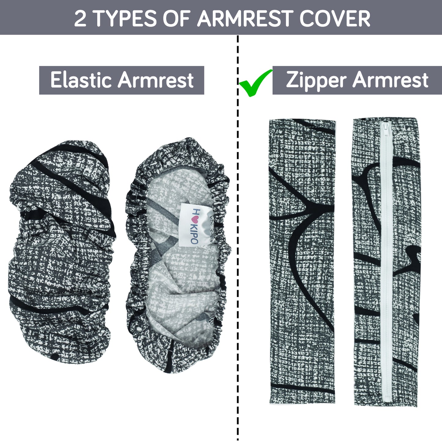 140gsm Printed Armrest Covers for Office Chair (Zipper Style), 1 Pair, Intense Grey Abstract Floral