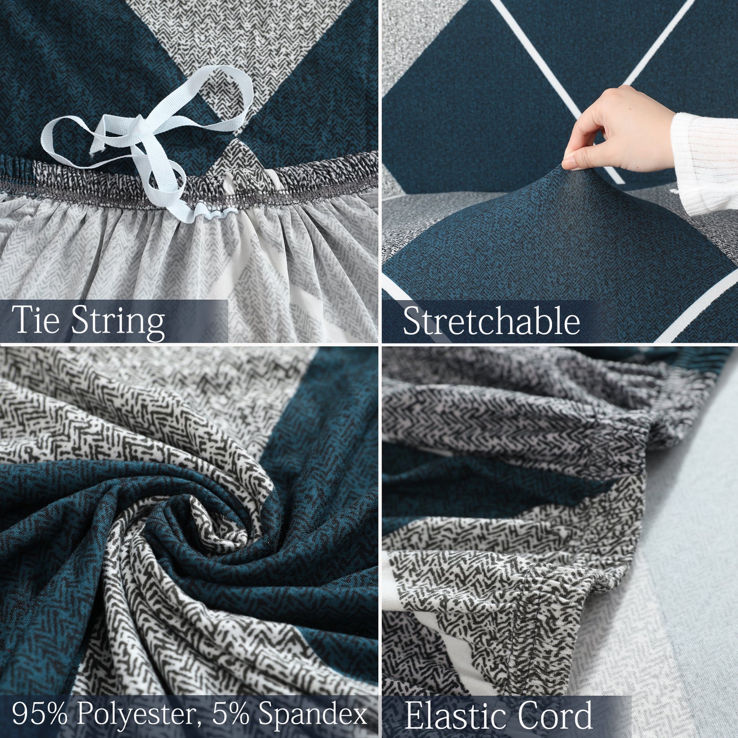 Latest Blue Rhombus Printed Elastic sofa cover set