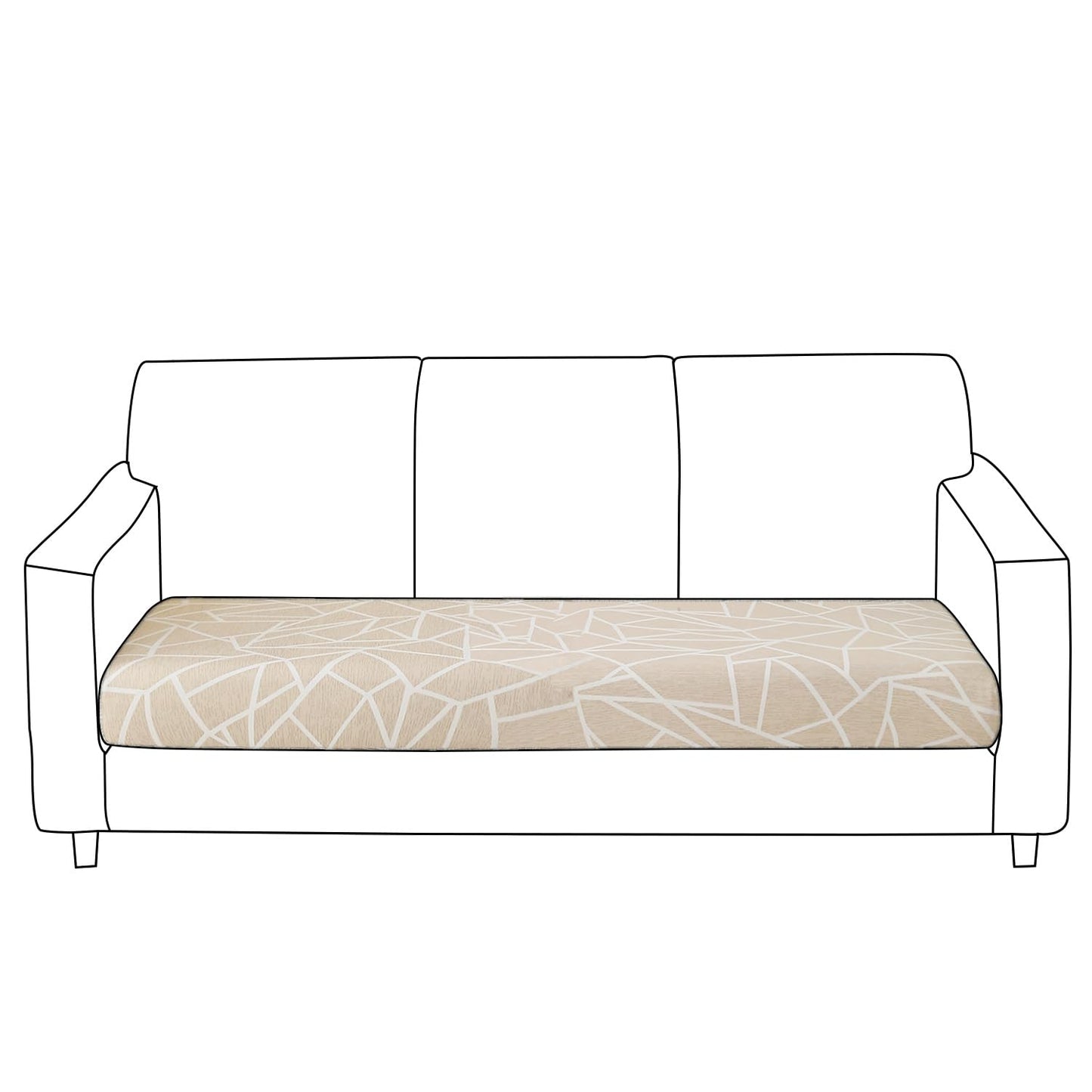140 GSM Stretchable Printed Elastic Sofa Cushion Seat Cover for 1 /2 /3 Seaters / Pieces for Sofa, Beige Abstract Geometry