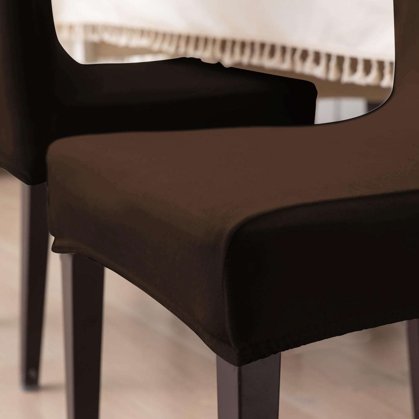 Elastic Stretchable Premium Velvet Dining Chair Cover, Brown