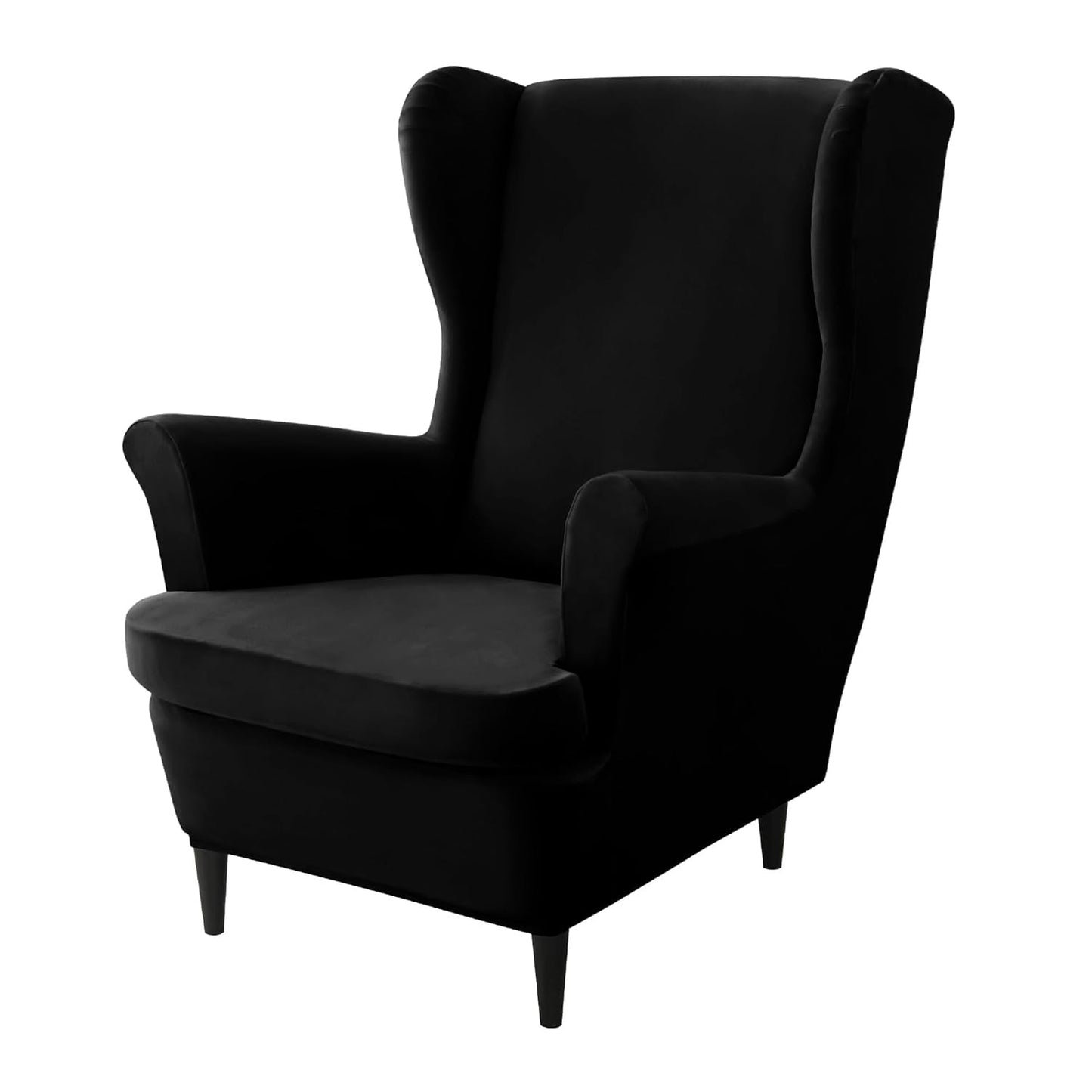 Black Stretchable and Elastic Premium Velvet Chair Covers for Wingback Chairs