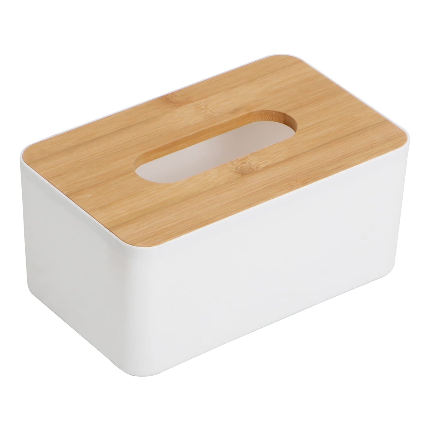 Bamboo Cover Plastic Tissue Box Holder, Tissue Paper Holder Box Case, Tissue Holder Dispenser Organizer for Car Decor Home, 21x12.5x9.5 cm